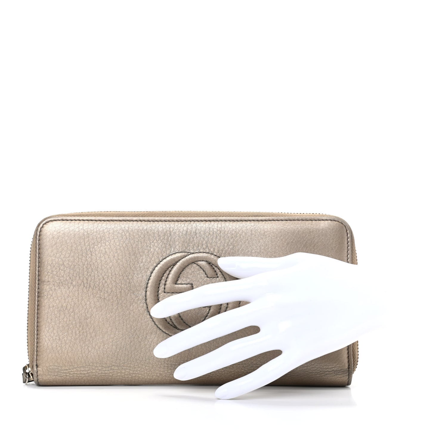 Metallic Pebbled Calfskin Soho Zip Around Wallet Golden Beige