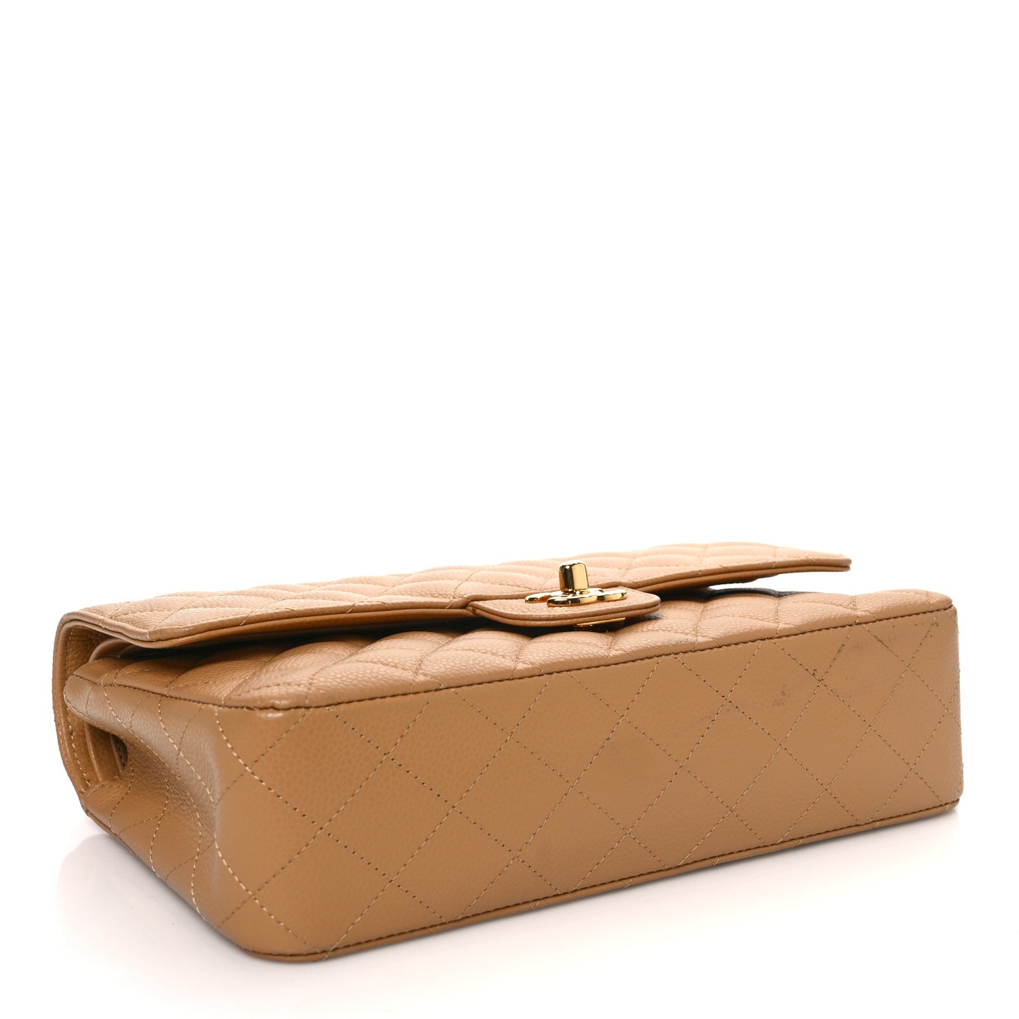 Caviar Quilted Medium Double Flap Beige