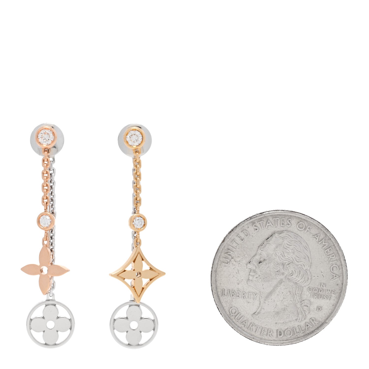 Louis Vuitton 18K Yellow White Pink Gold Diamond Blossom Long Drop Earrings 2 of 5