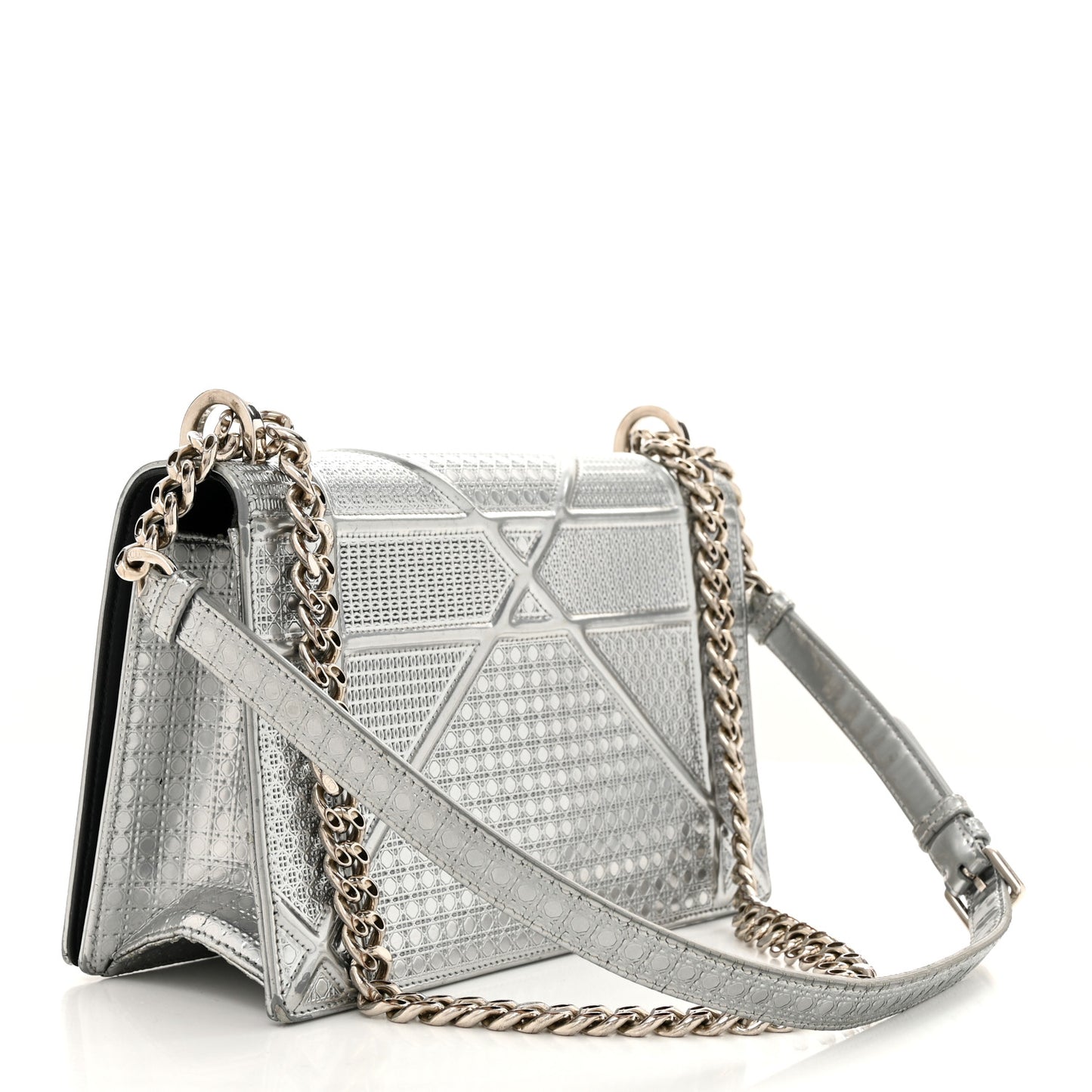 Metallic Patent Micro-Cannage Medium Diorama Flap Bag Silver