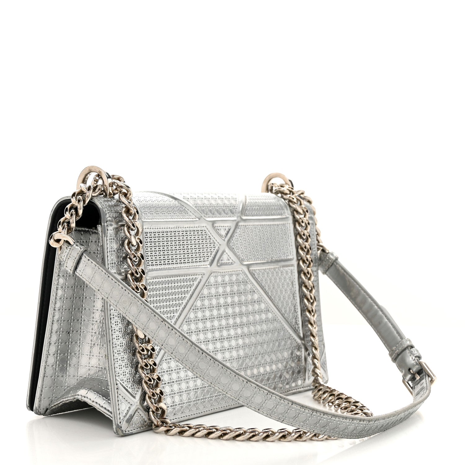 Christian Dior Metallic Patent Micro-Cannage Medium Diorama Flap Bag Silver 3 of 16