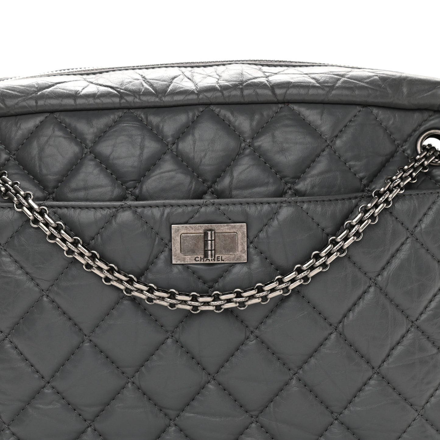 Aged Calfskin Quilted Large Reissue Camera Case Grey