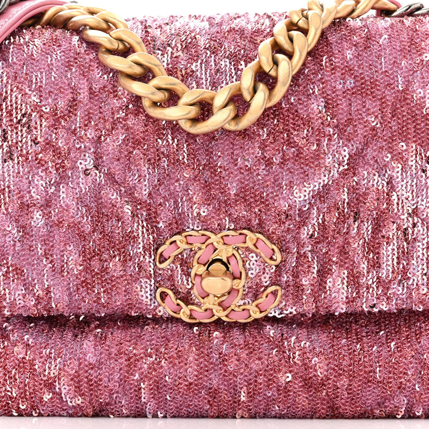 Sequin Quilted Medium Chanel 19 Flap Pink