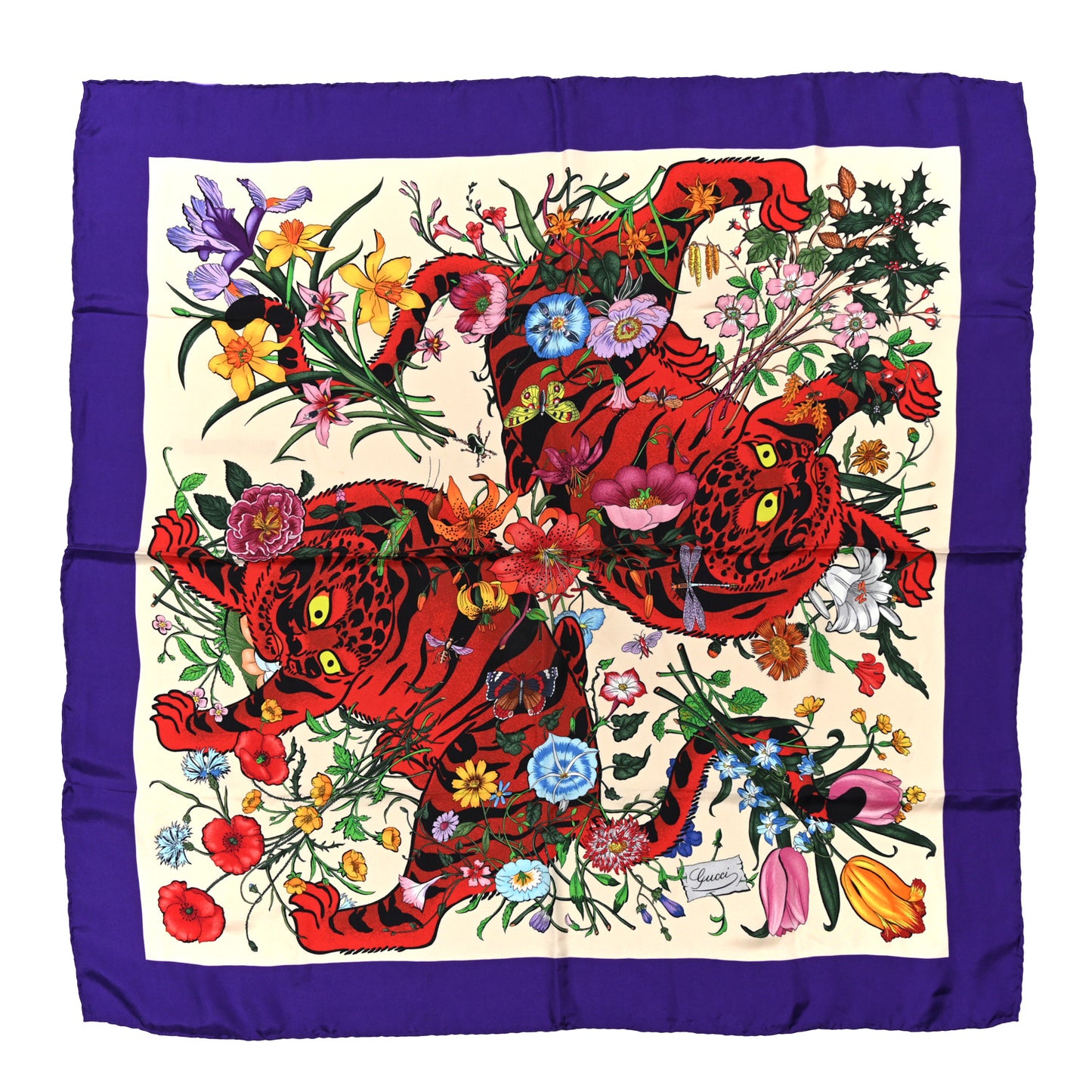 Silk Floral Tiger Scarf Purple Multicolor