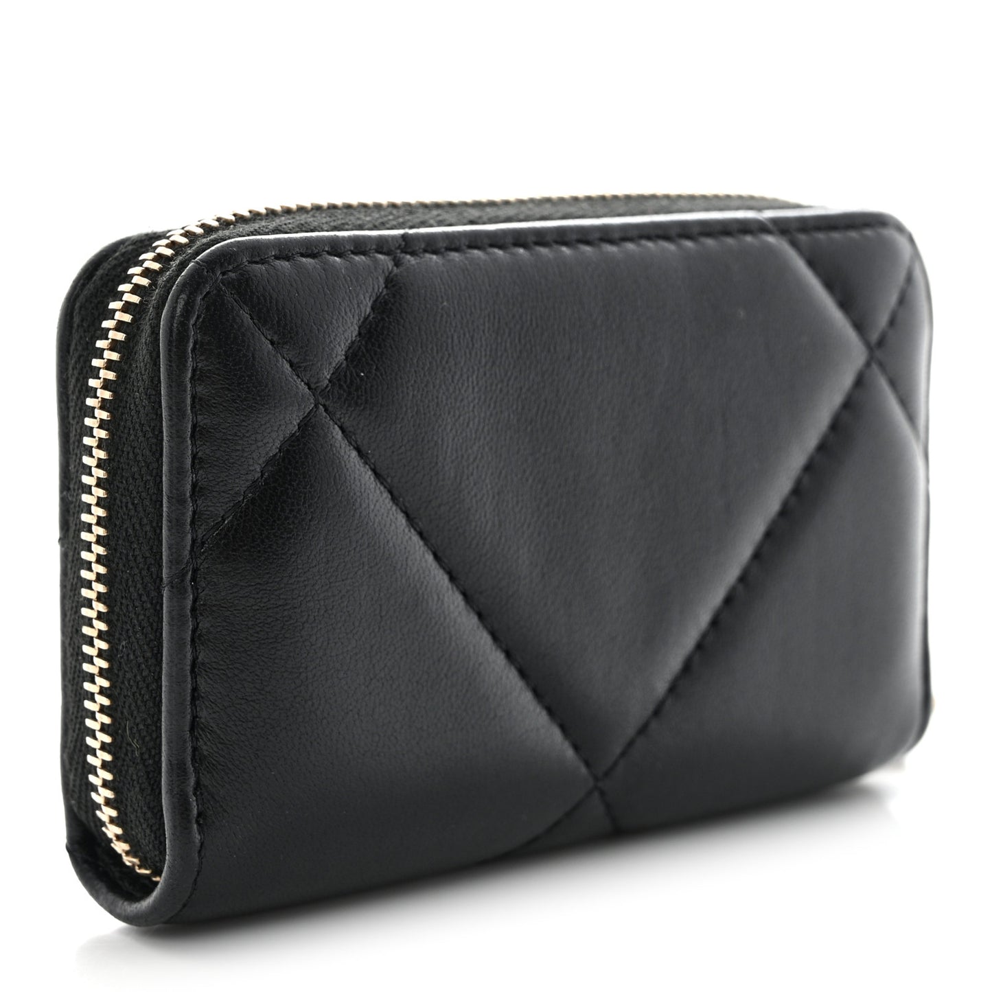 Lambskin Quilted Chanel 19 Zip Around Coin Purse Wallet Black