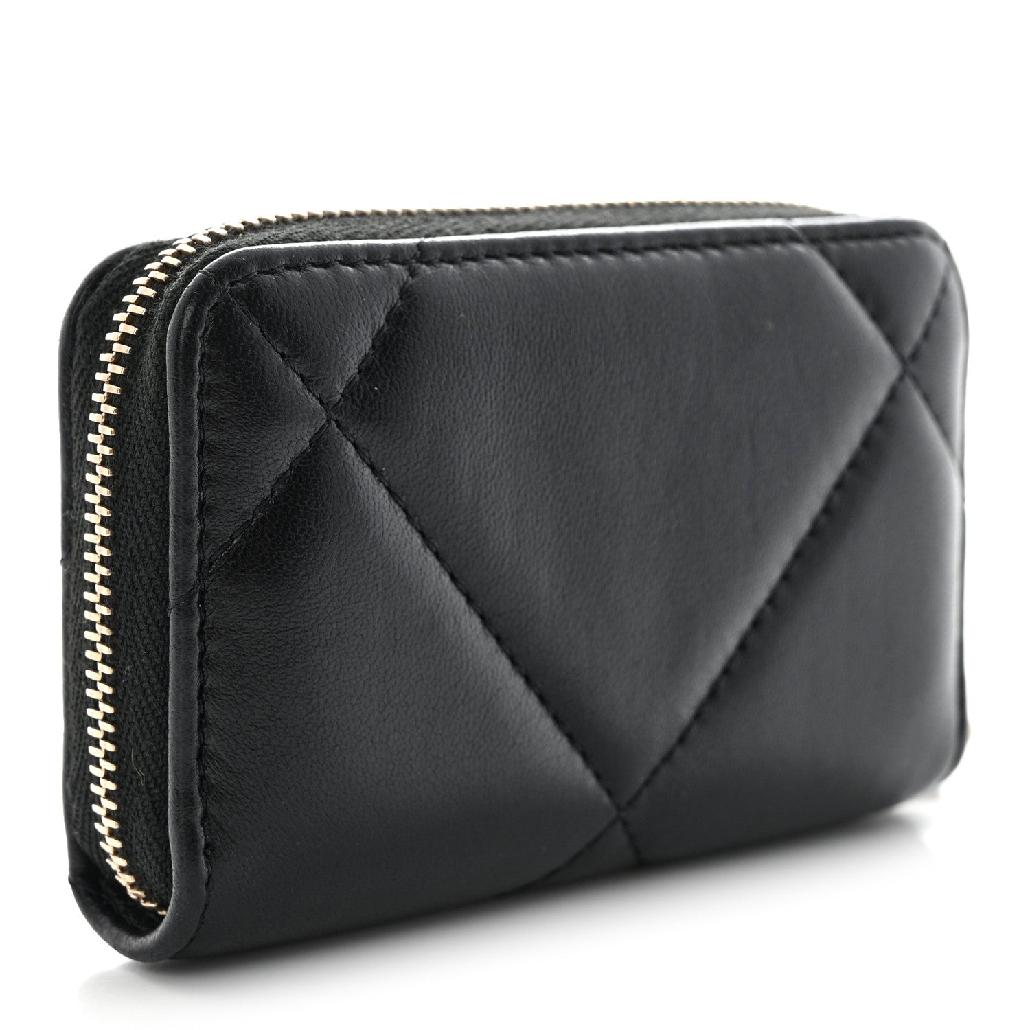 Chanel Lambskin Quilted Chanel 19 Zip Around Coin Purse Wallet Black 3 of 9