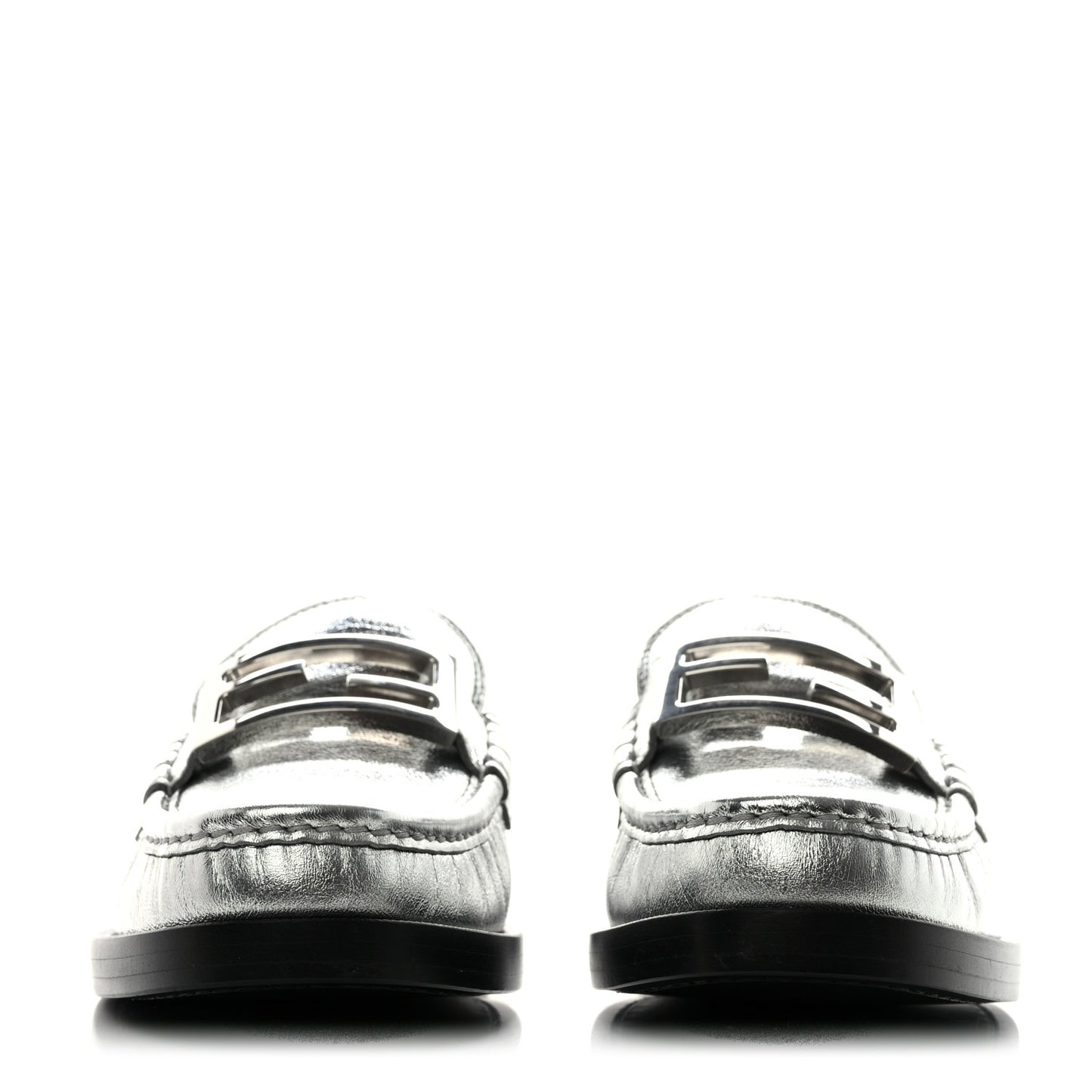 Metallic Vitello Womens Baguette Loafers 41 Argento