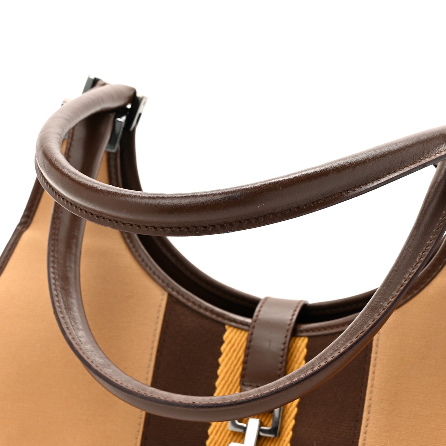 Canvas Web Bardot Shoulder Bag Brown Beige Yellow