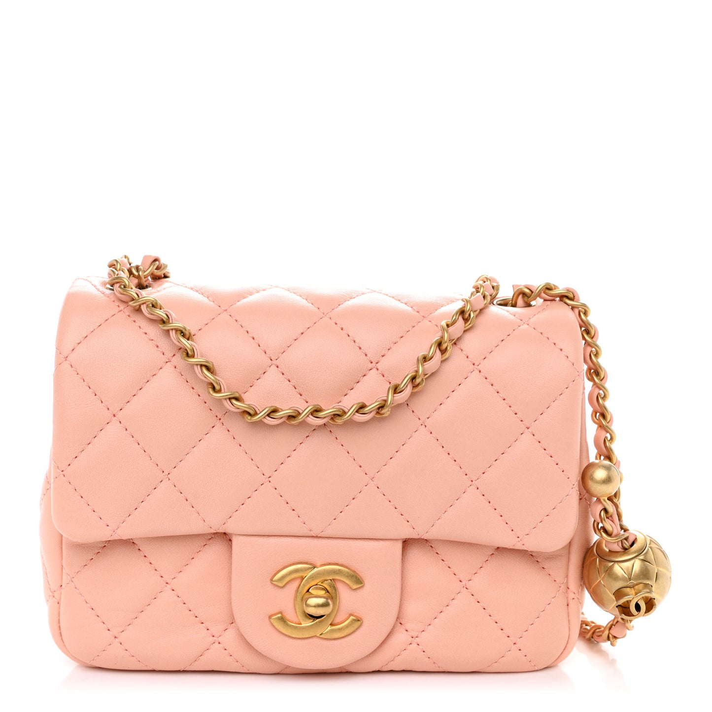 Lambskin Quilted Mini Pearl Crush Flap Light Orange