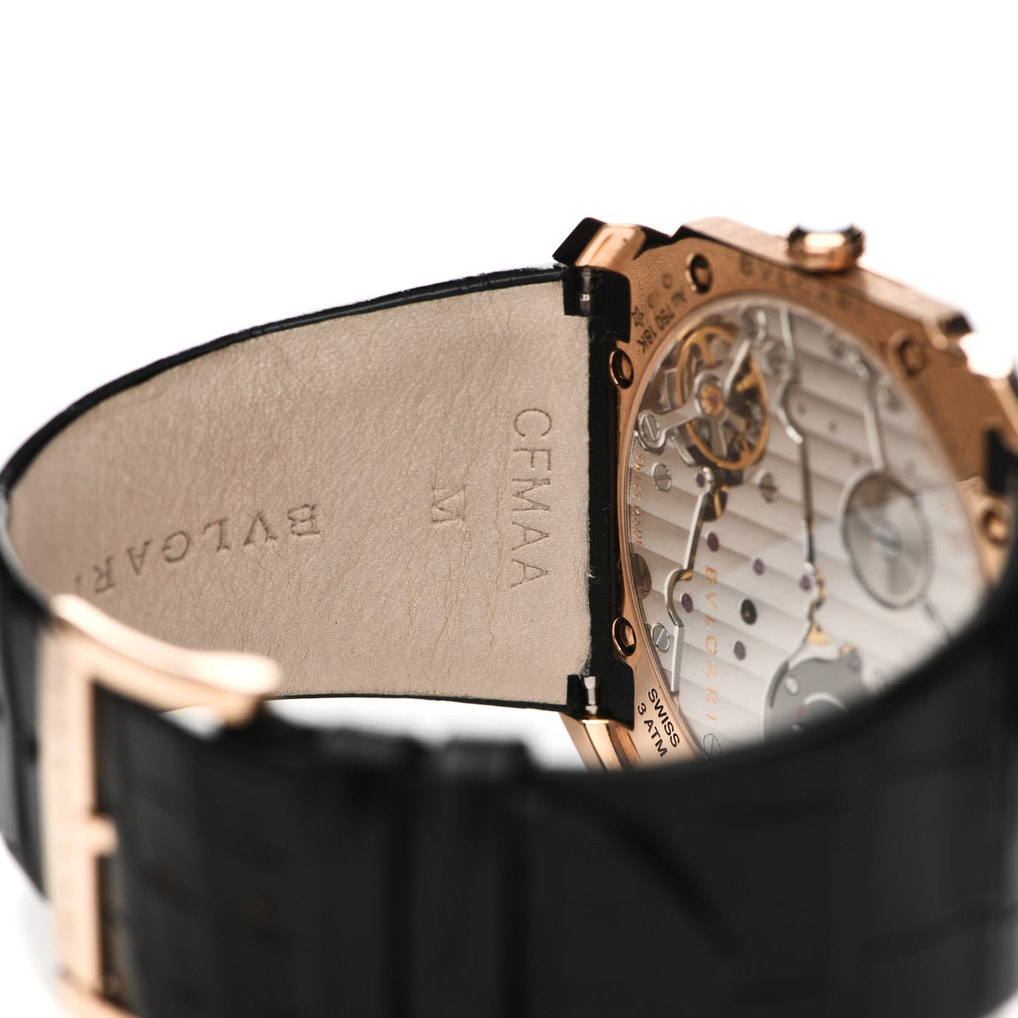18K Rose Gold Alligator 40mm Octo Finissimo Extra Thin Manual Winding Watch Black