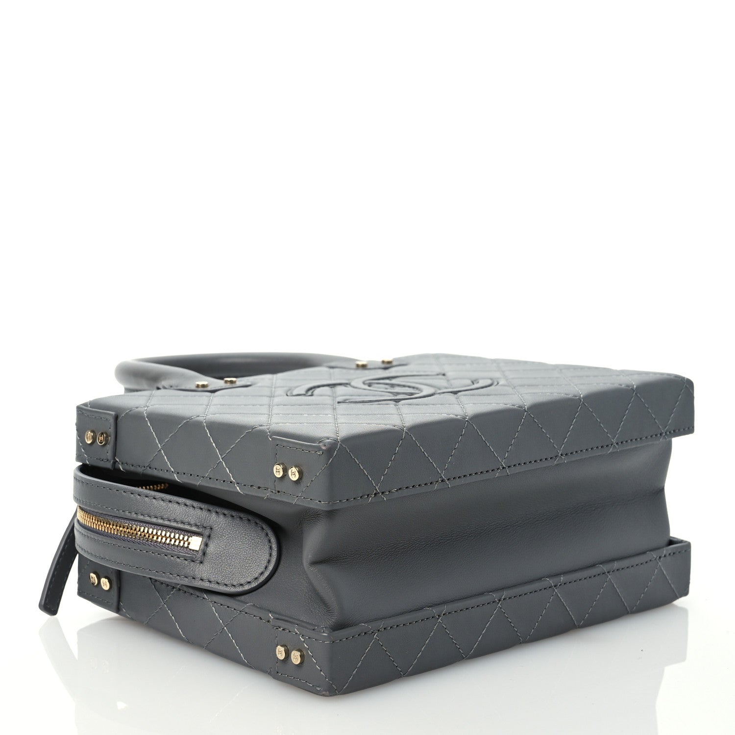 Chanel Calfskin Quilted Studded Square Vanity Case Grey 4 of 11