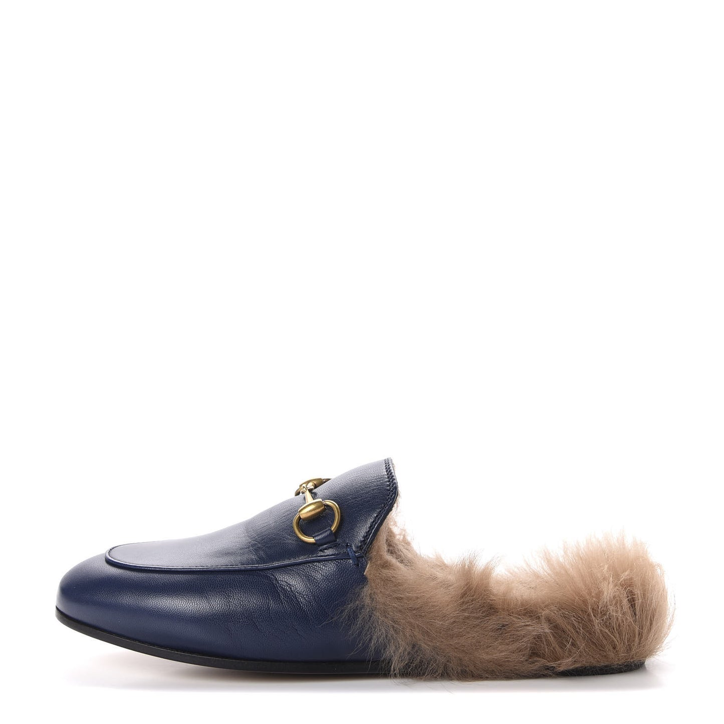Malaga Kid Fur Womens Princetown Slippers 36.5 Blue Agata