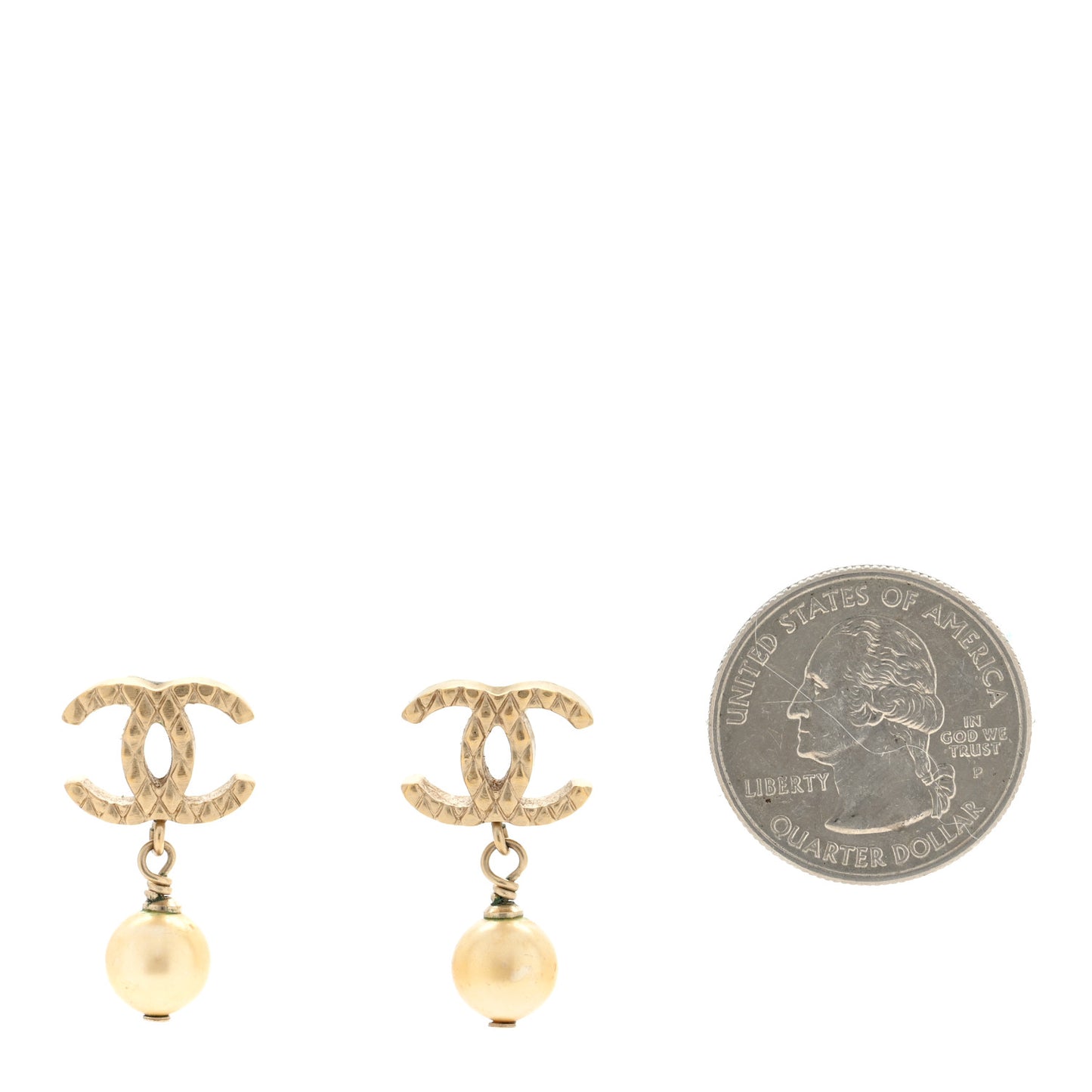 Pearl Quilted CC Drop Earrings Gold