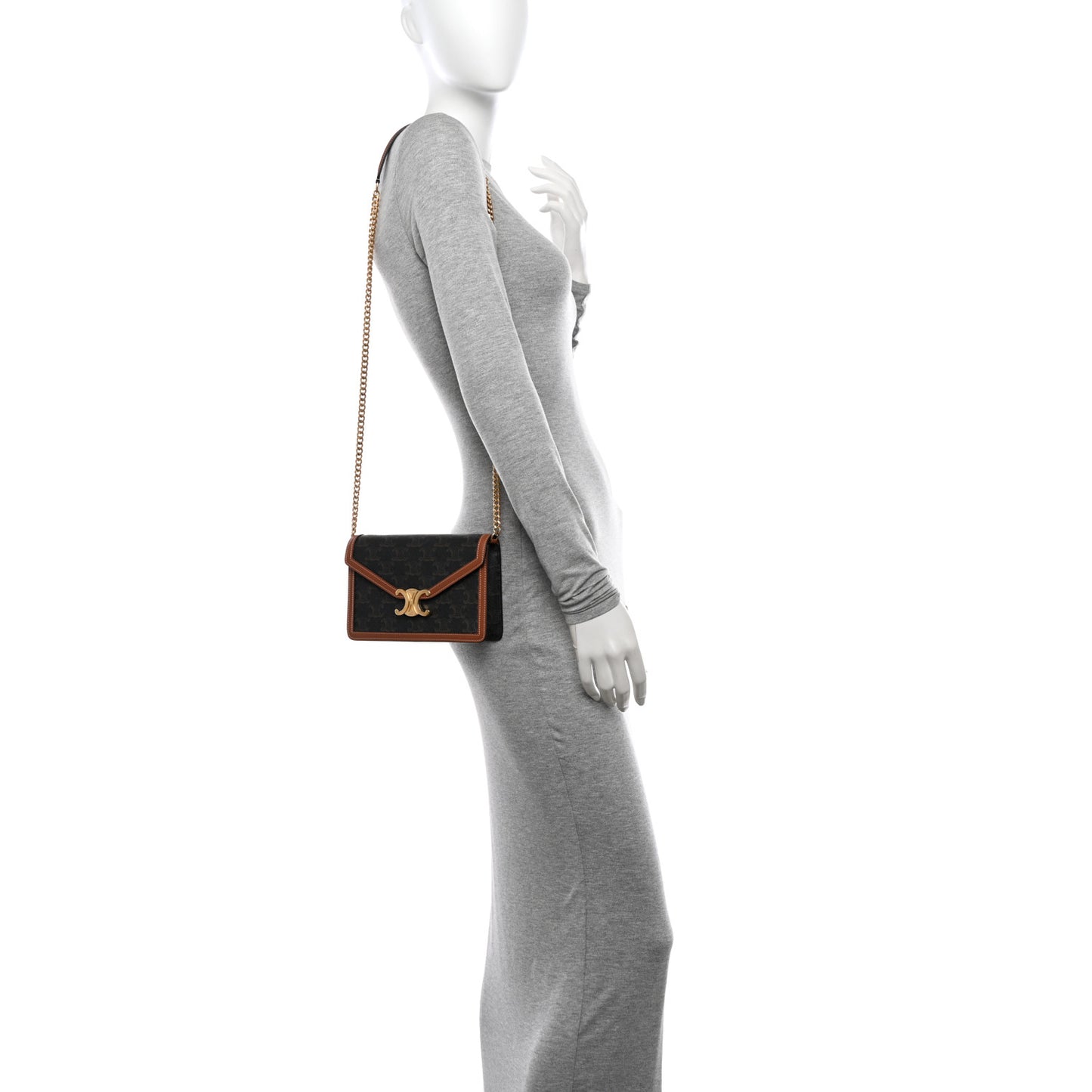 Triomphe Canvas Calfskin Margo Wallet on Chain Tan