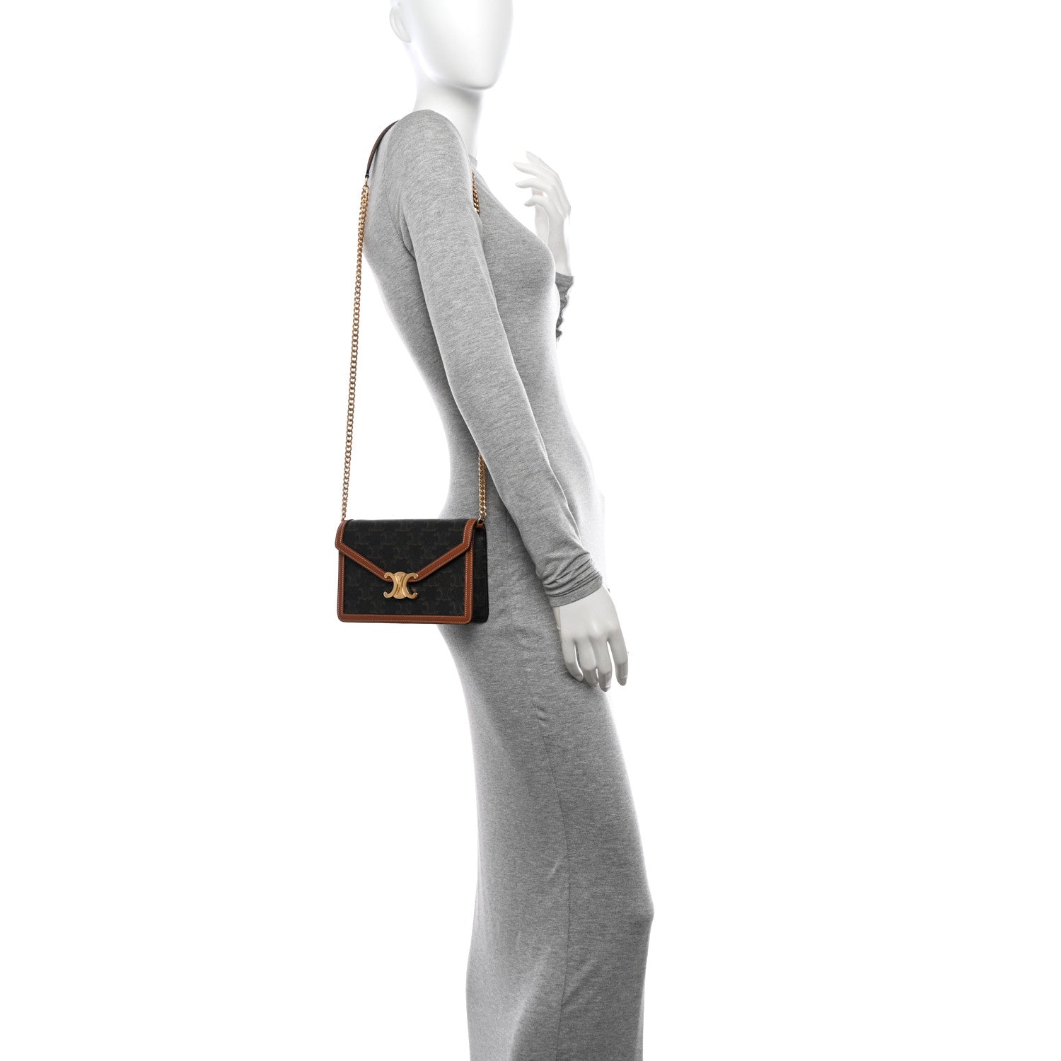 Celine Triomphe Canvas Calfskin Margo Wallet on Chain Tan 2 of 11