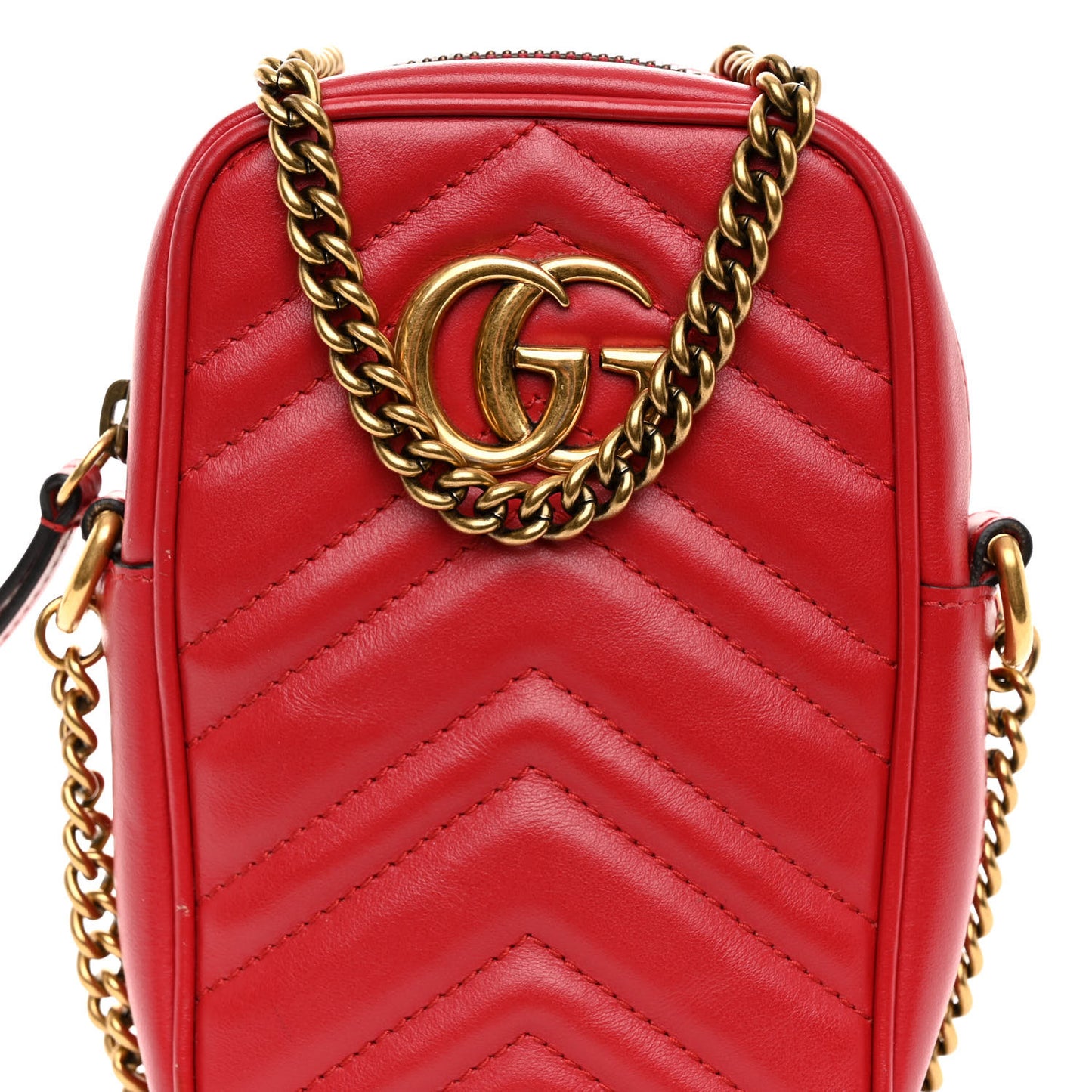 Calfskin Matelasse Mini GG Marmont Crossbody Bag Hibiscus Red