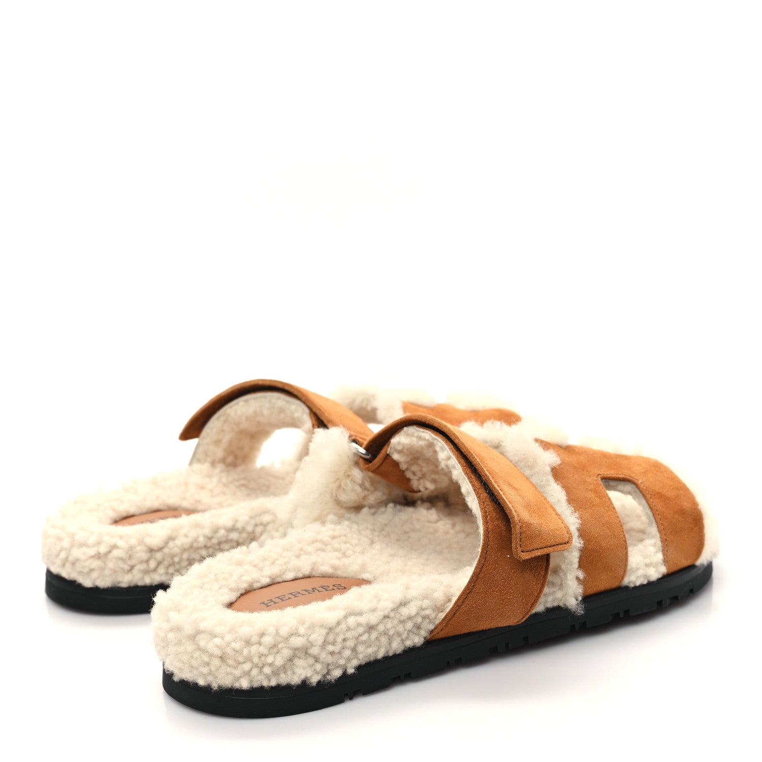 Hermes Suede Goatskin Woolskin Womens Chypre Sandals 37 Naturel Ecru 4 of 8