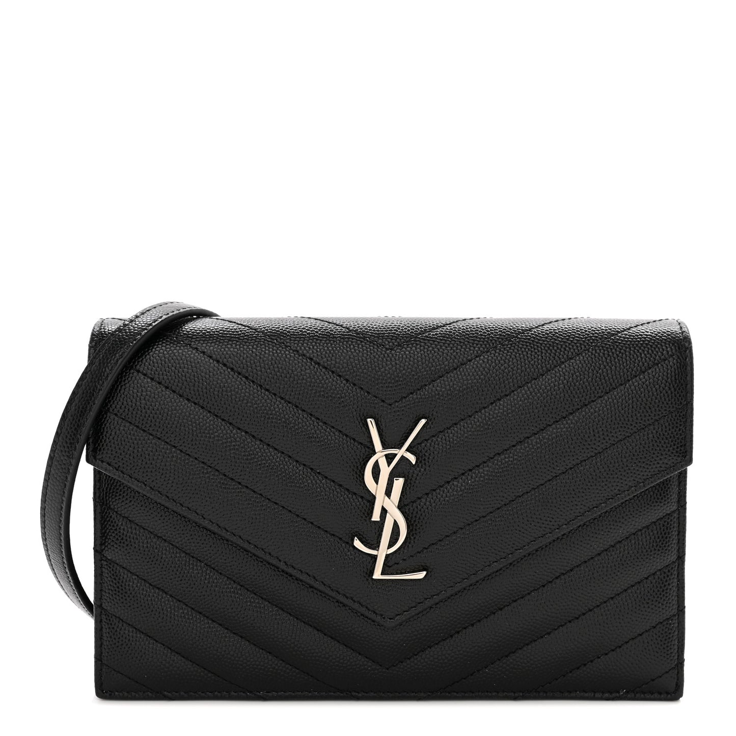 Grain De Poudre Matelasse Chevron Monogram Envelope Chain Wallet Black
