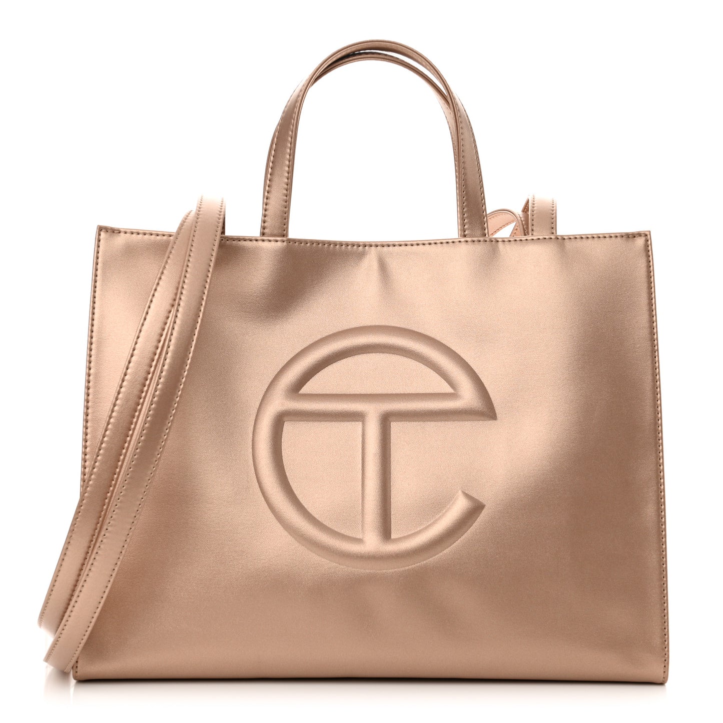 Metallic Vegan Leather Medium Shopping Bag Copper