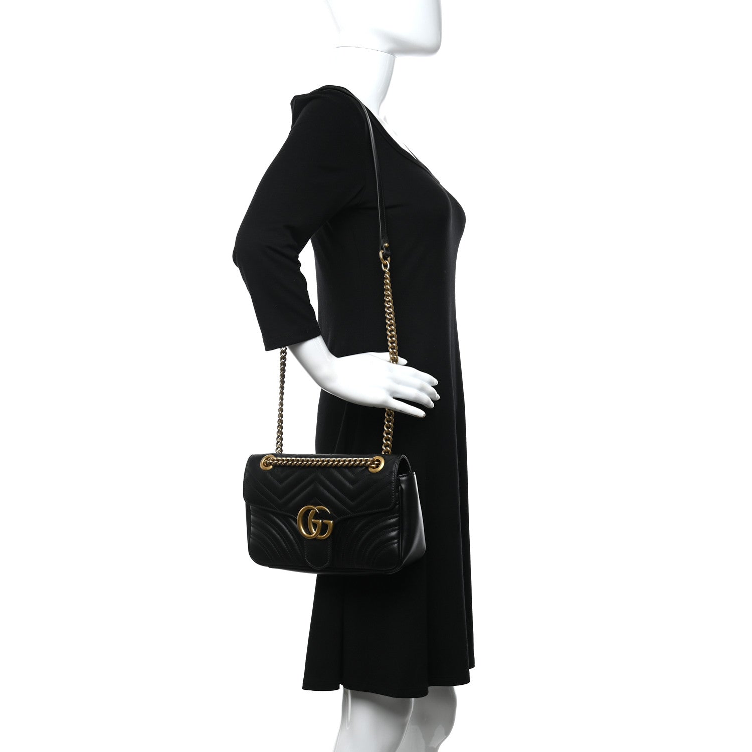 Gucci Calfskin Matelasse Small GG Marmont Shoulder Bag Black 2 of 12