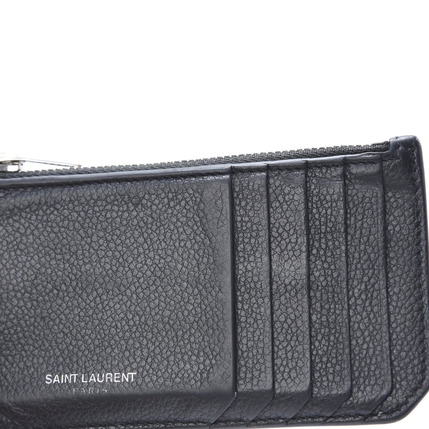 Grained Calfskin 5 Fragments Zip Pouch Card Holder Black