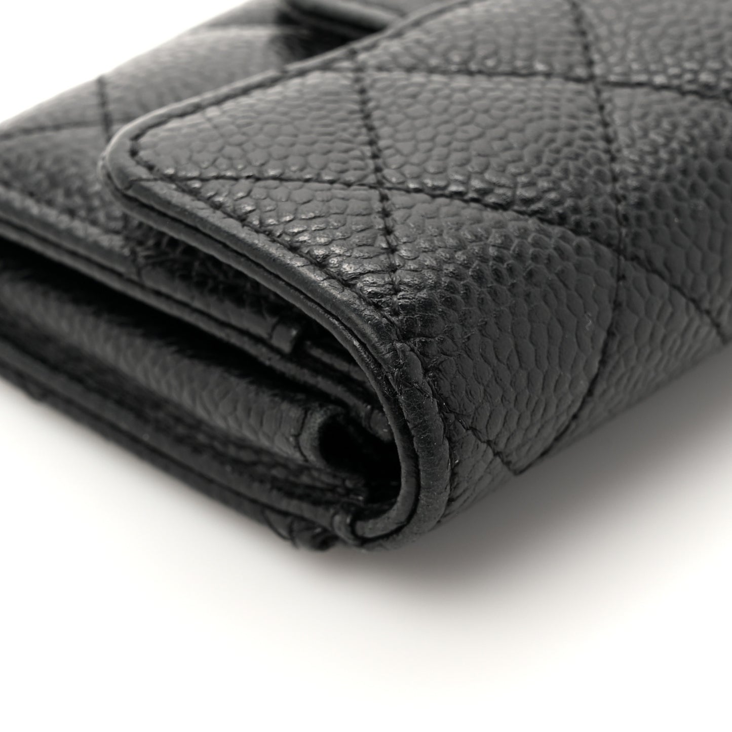 Caviar Quilted Flap Card Holder Wallet Black