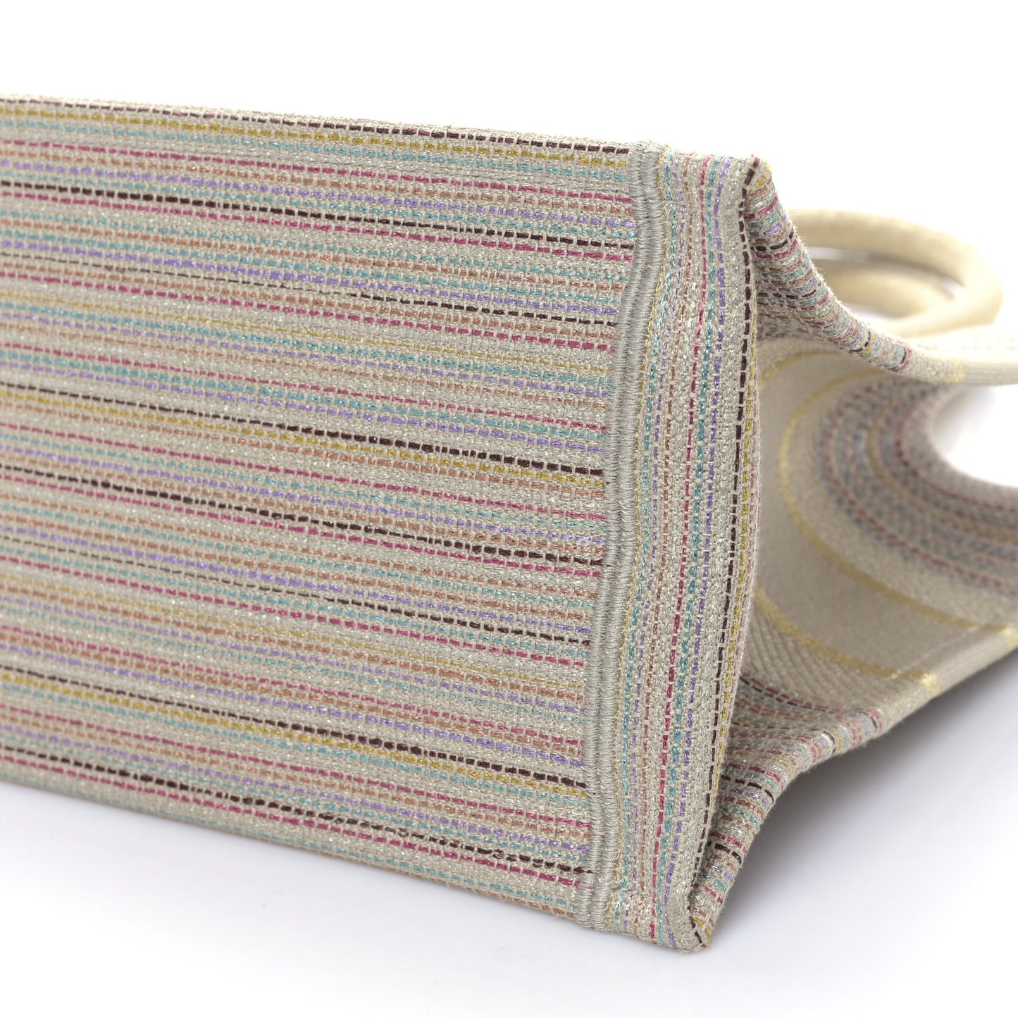 Canvas Embroidered Medium Stripes Book Tote Beige Multicolor