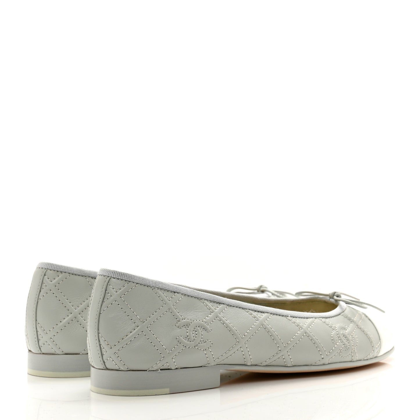 Lambskin Patent Double Stitched CC Cap Toe Ballerina Flats 37.5 Grey