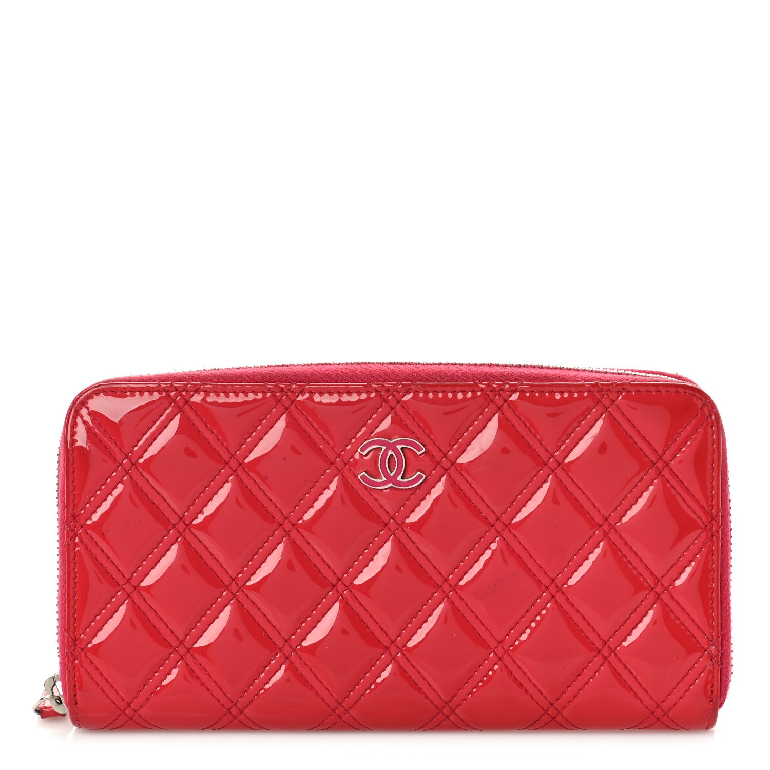 Chanel Patent Quilted Double Stitched Zip Around Wallet Pink 1 of 15