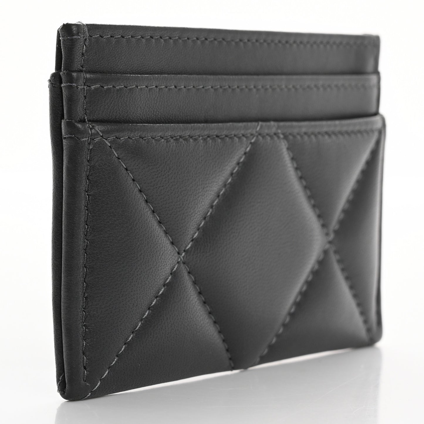 Lambskin Quilted Chanel 19 Card Holder Dark Grey