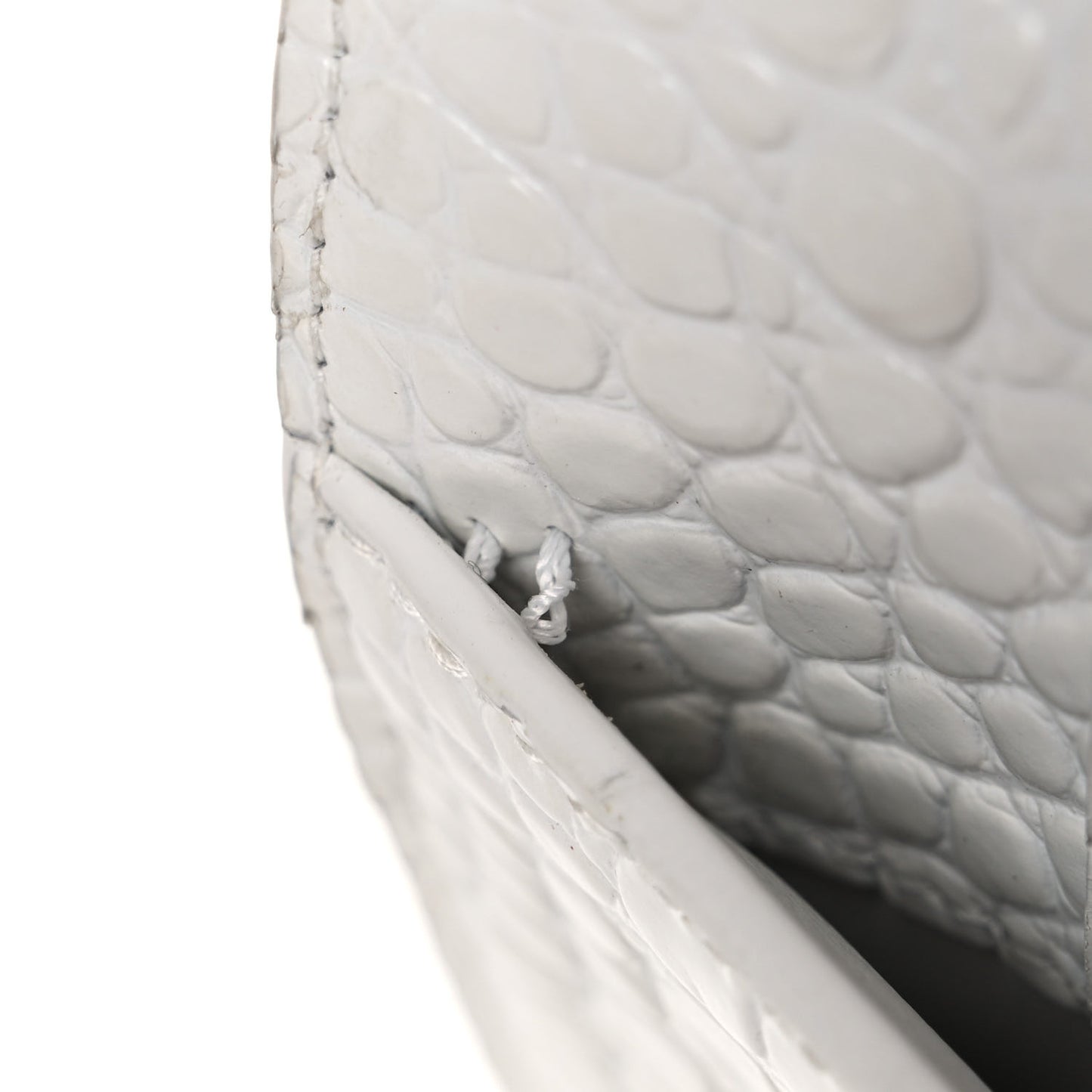 Calfskin Crocodile Embossed Small Hourglass Top Handle Bag White