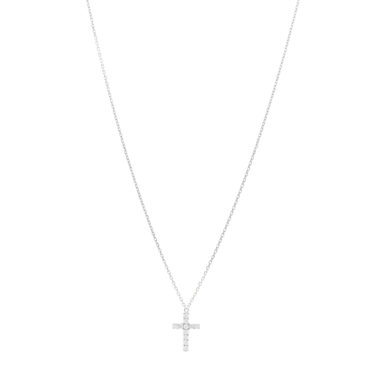 18K White Gold Diamond Symbols Cross Pendant Necklace
