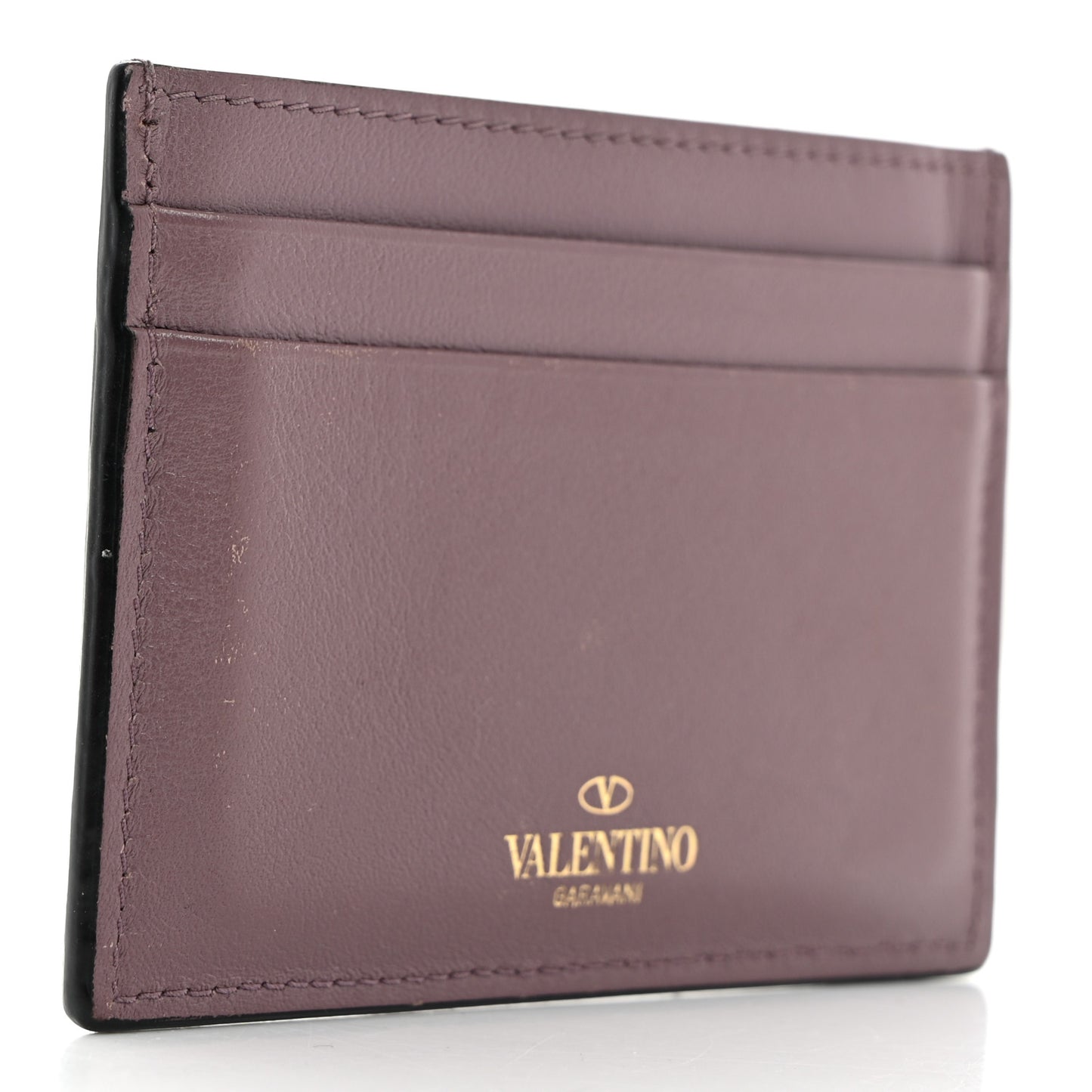 Vitello Rockstud Card Holder Dark Mauve