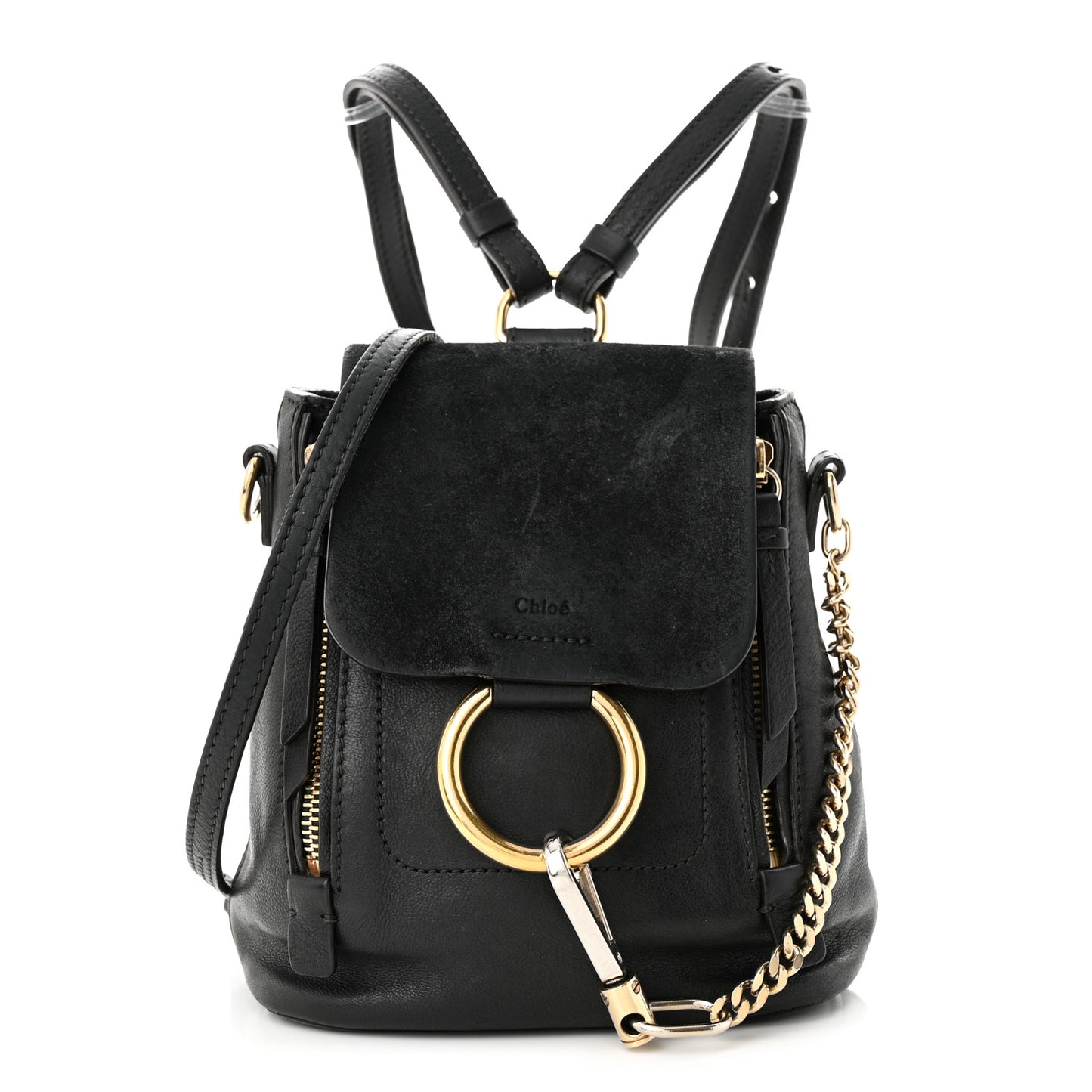 Suede Calfskin Mini Faye Backpack Black