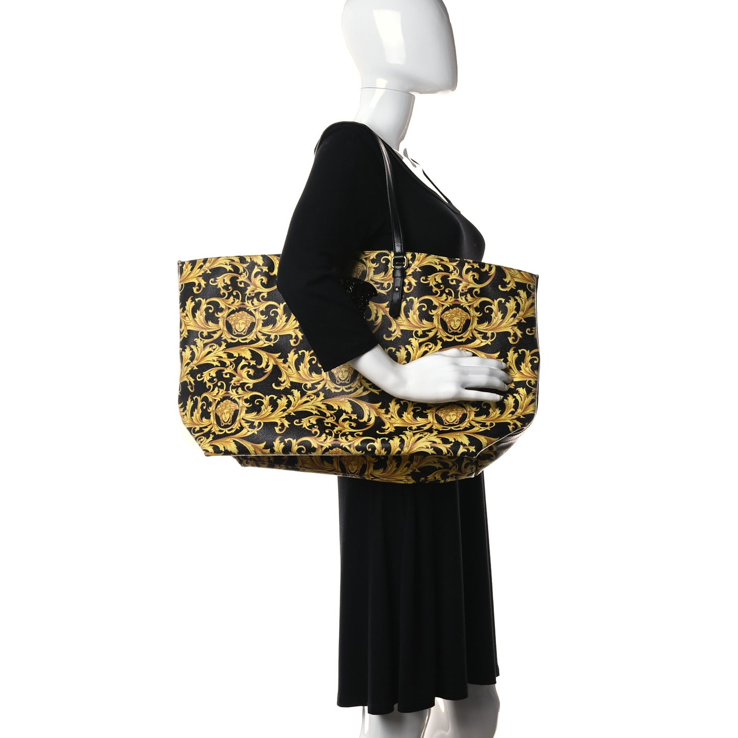 Grained Calfskin Baroque Print Medusa Tote Black
