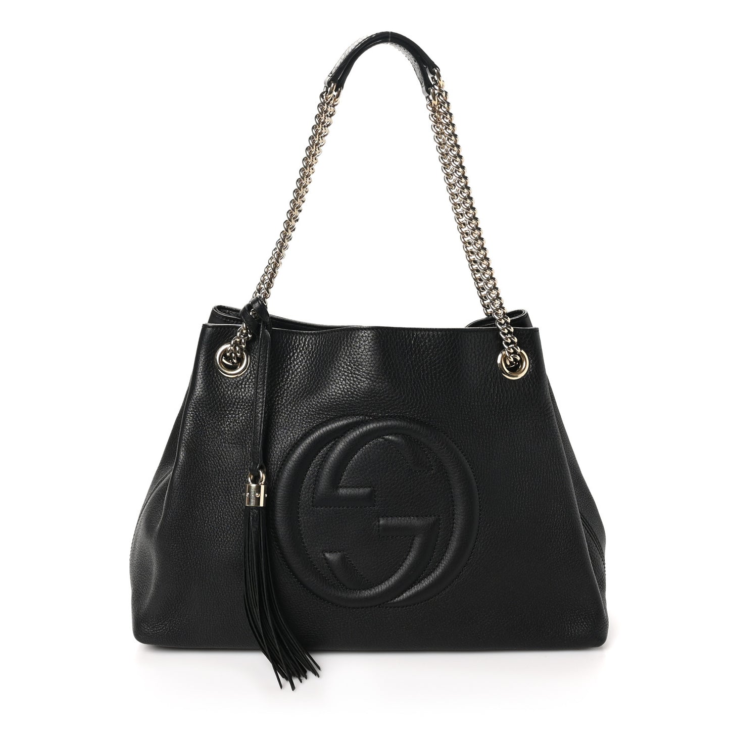 Pebbled Calfskin Medium Soho Chain Shoulder Bag Black