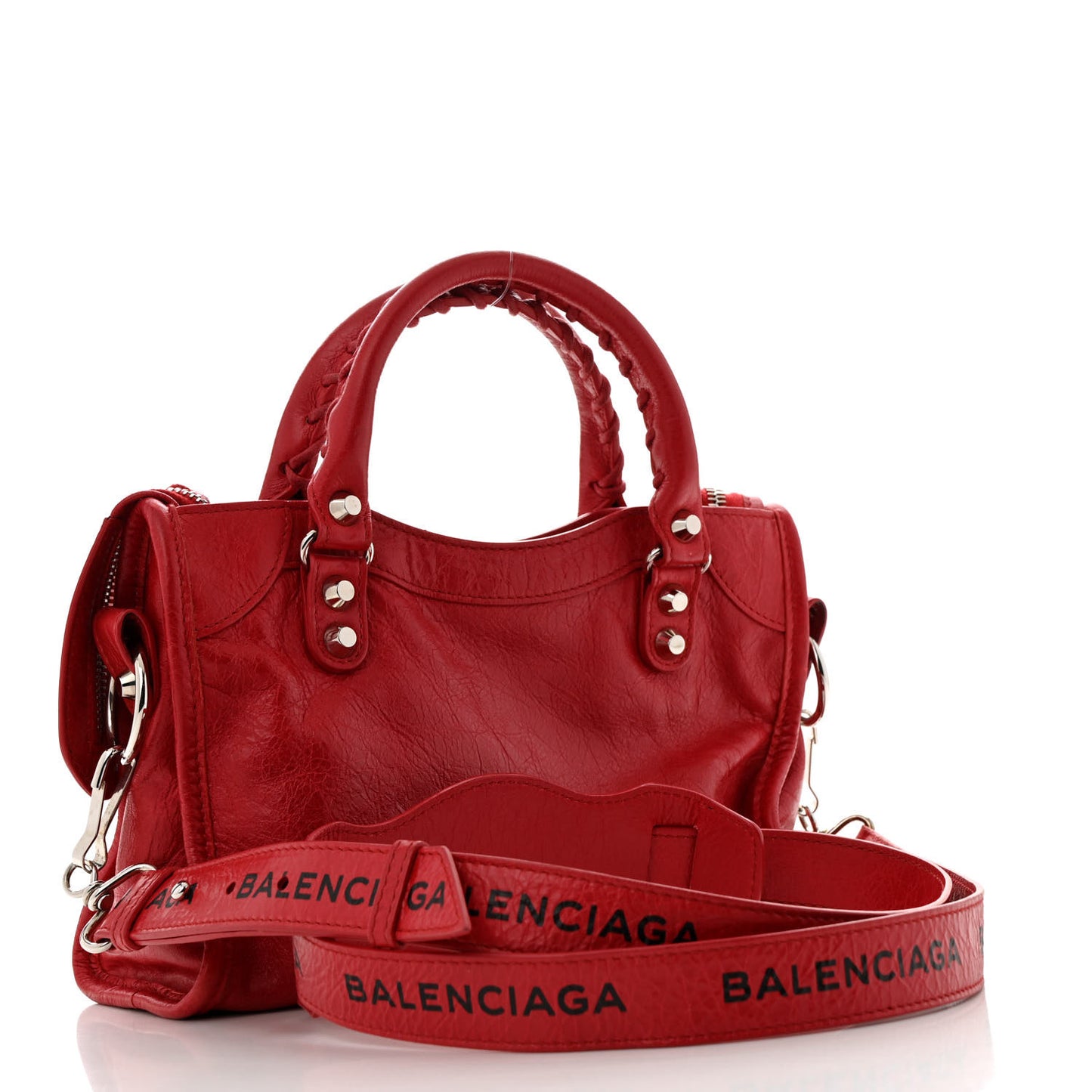 Agneau Classic Silver Hardware Mini City Logo Strap Red Black