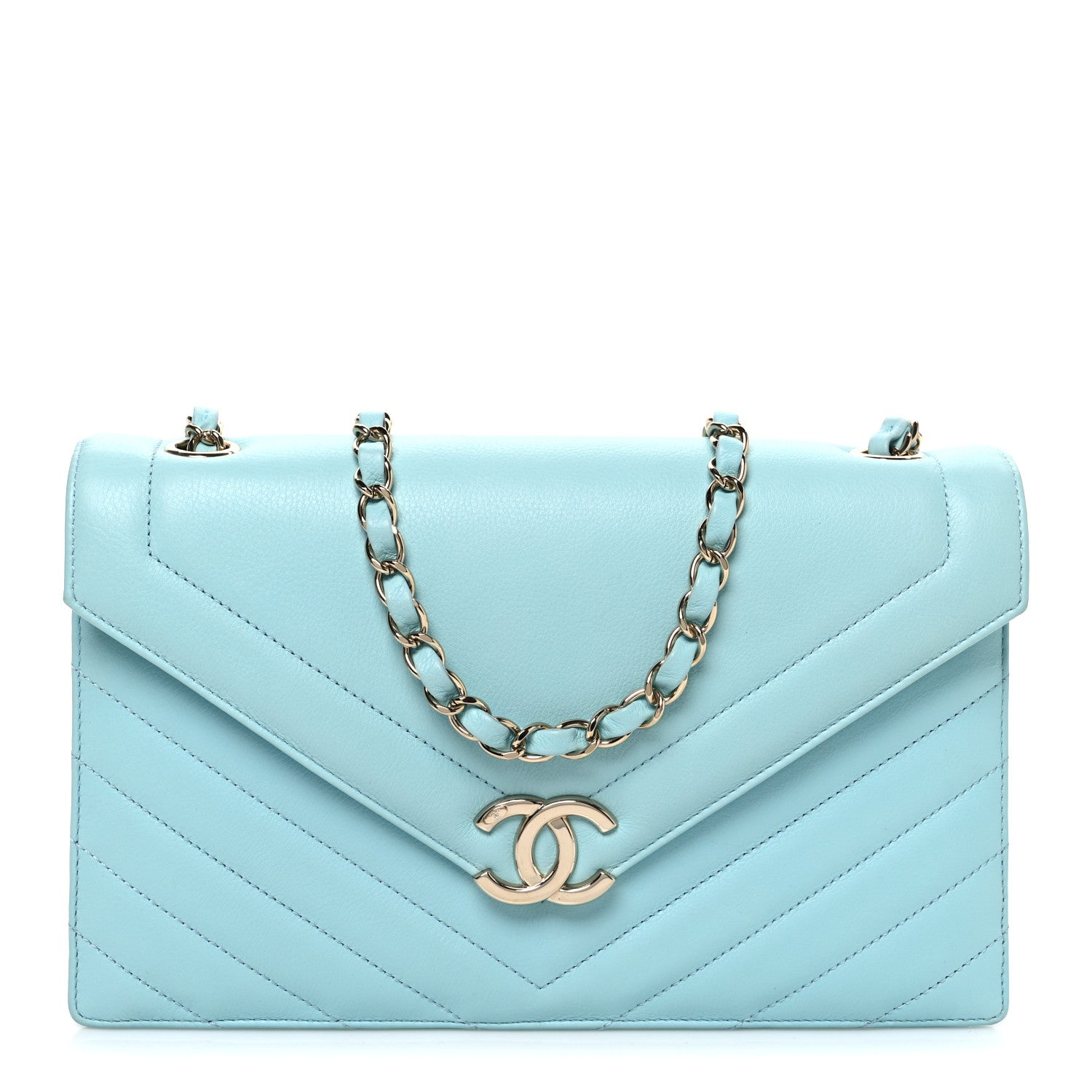 Chanel Calfskin Quilted Chevron Envelope Flap Turquoise 1865318