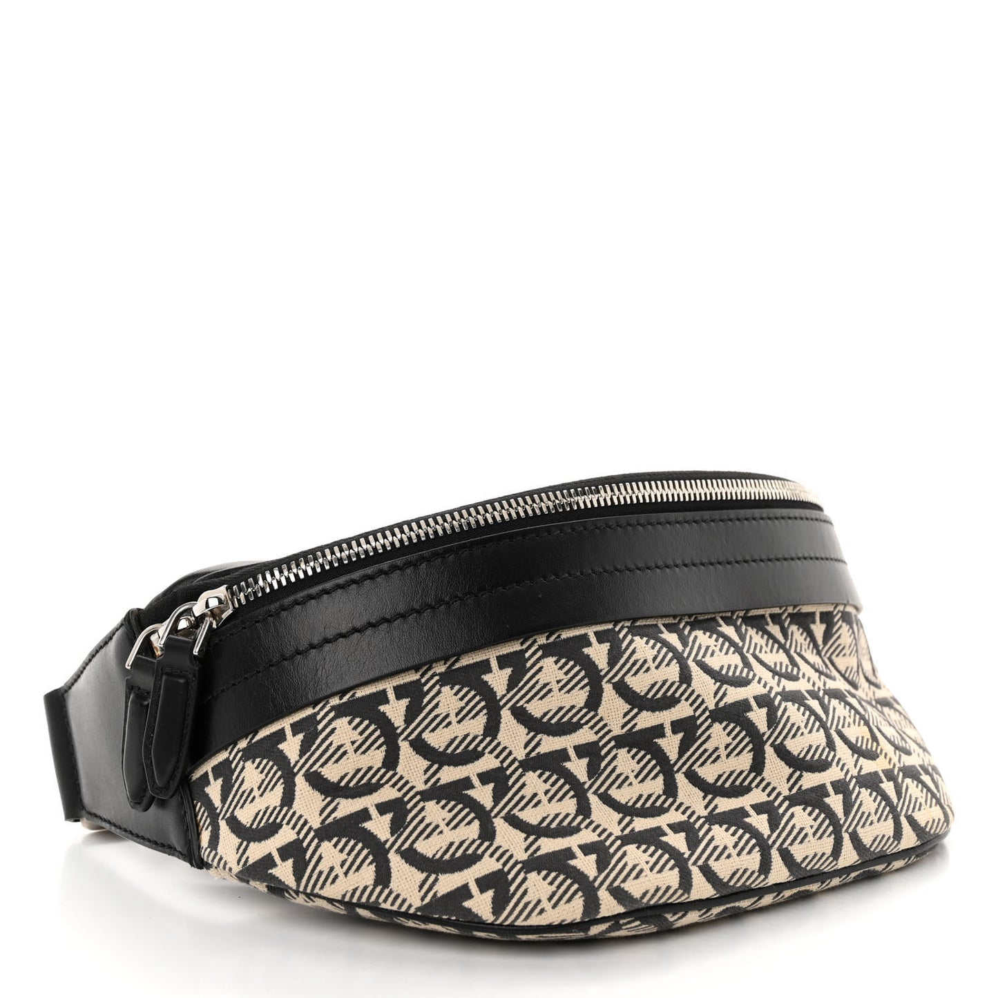 Gancini Monogram Calfskin Waist Bag Black Beige