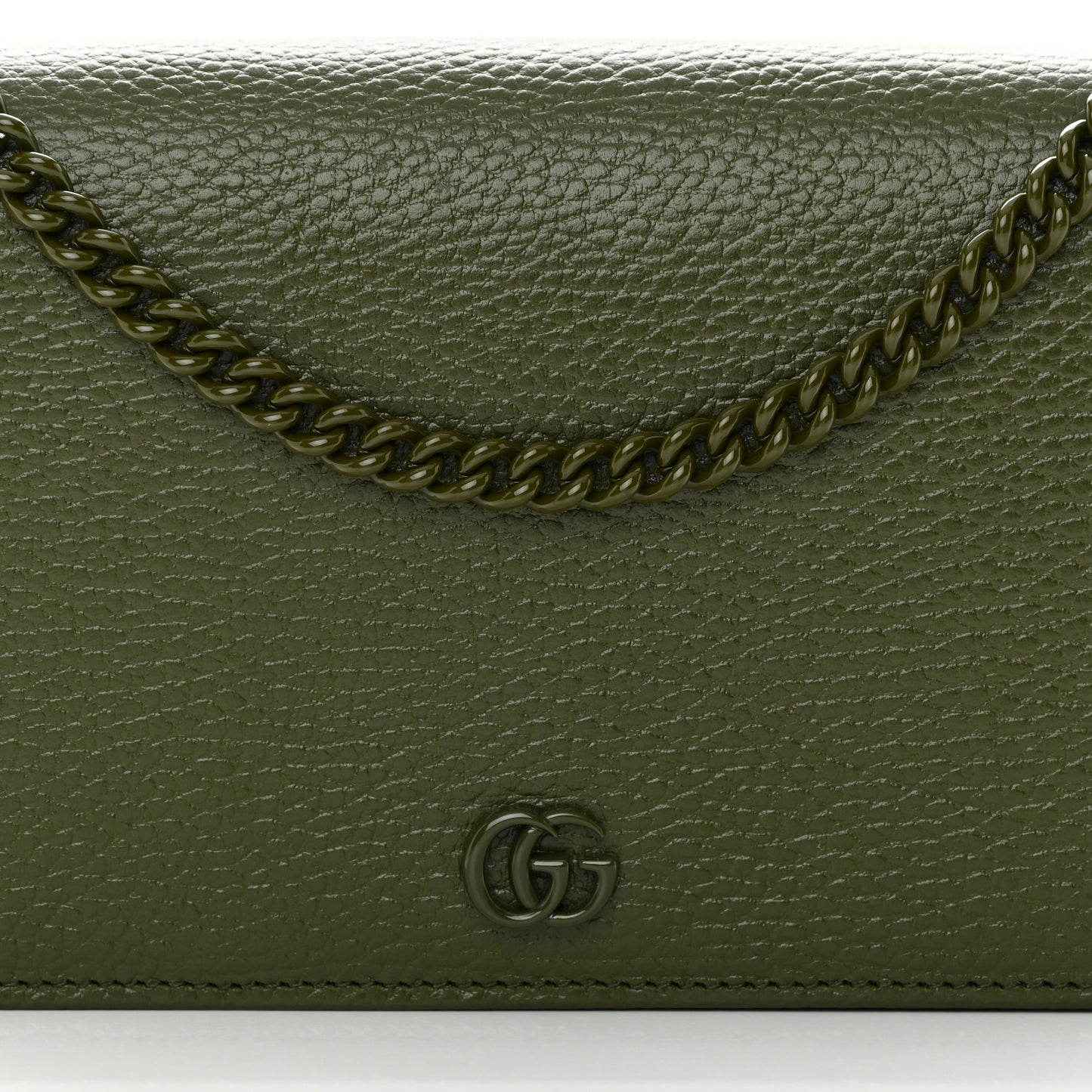 Dollar Calfskin Enamel Monochrome Mini GG Marmont Chain Wallet Military Wood