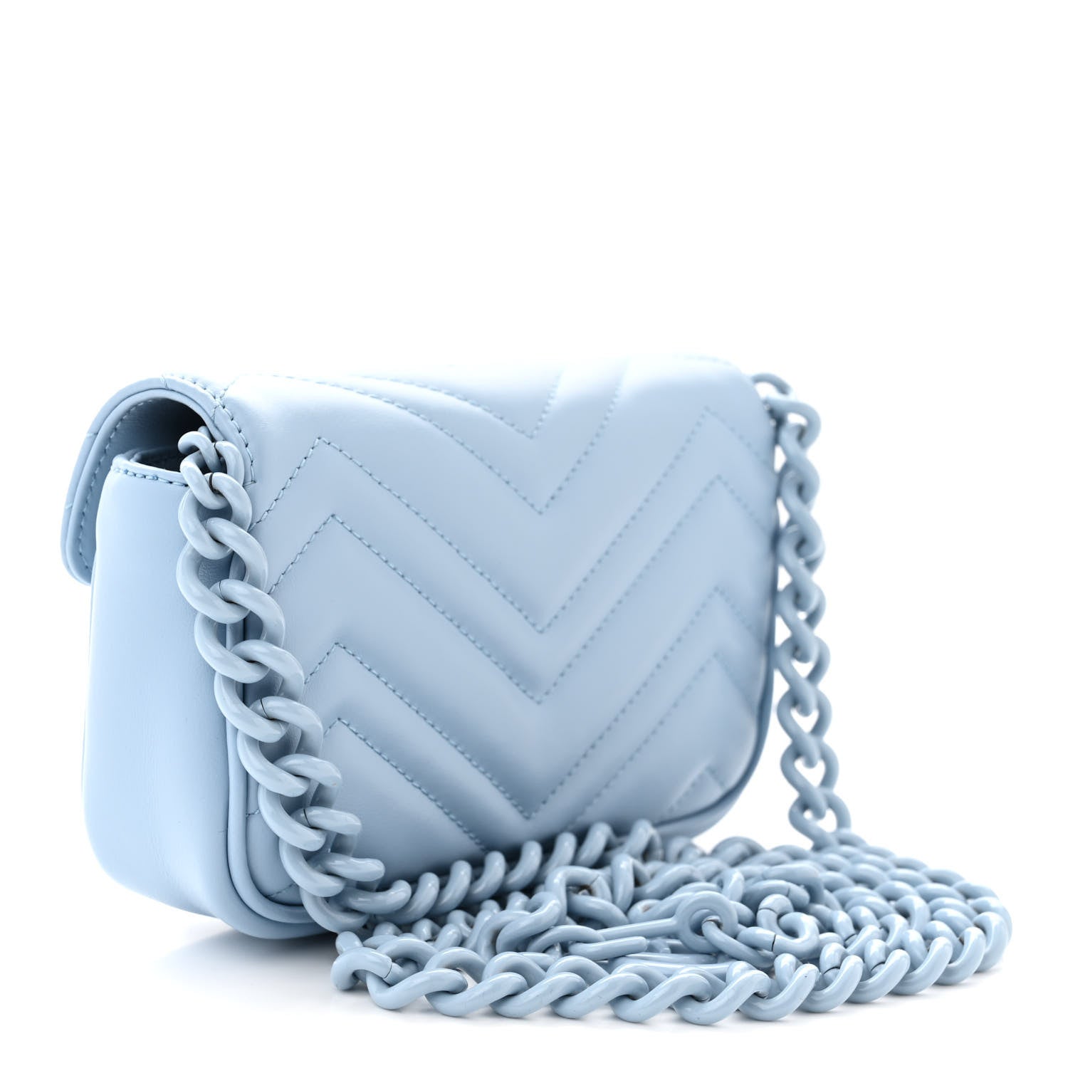 Gucci Calfskin Matelasse Monochrome GG Marmont Chain Belt Bag Porcelain Light Blue 3 of 12