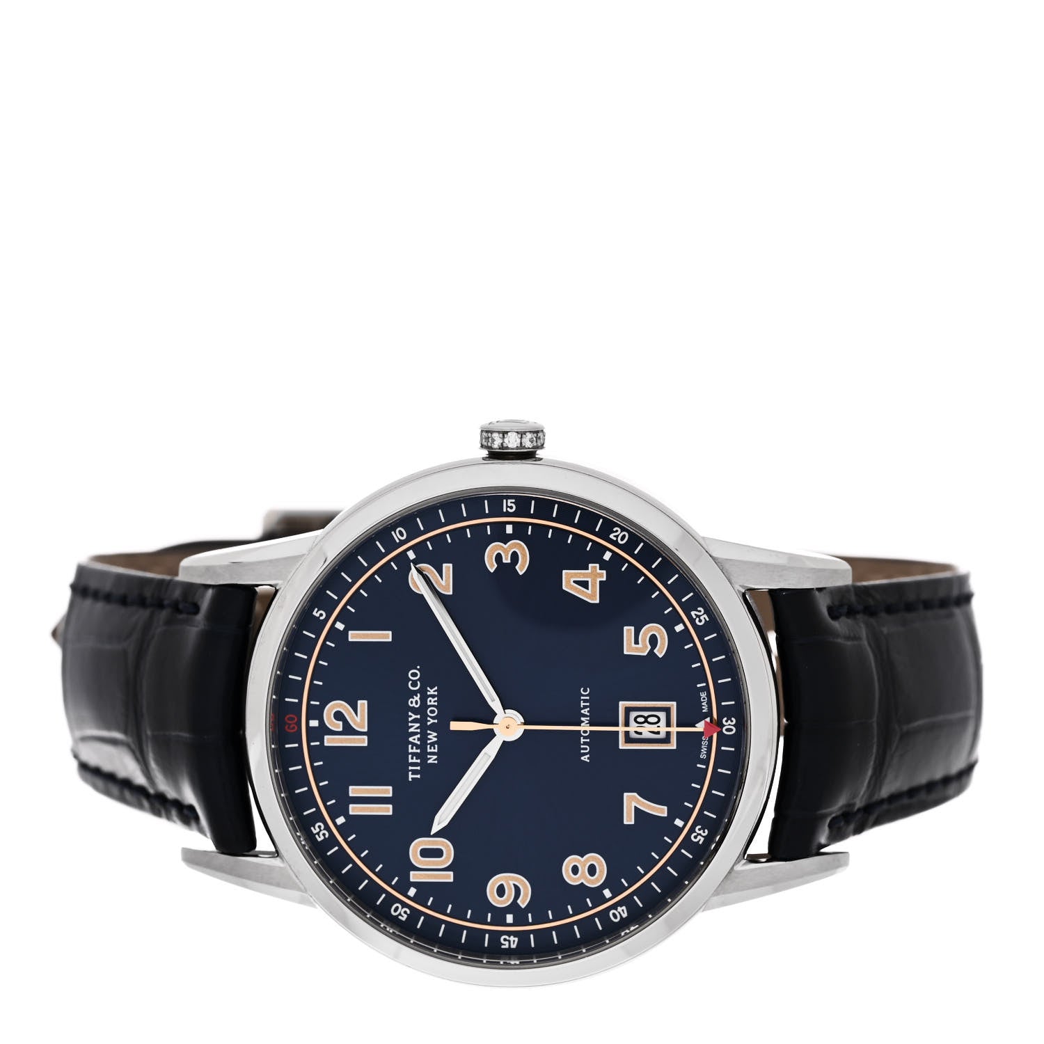Tiffany Stainless Steel Alligator Diamond 40mm CT60 3-Hand Automatic Watch Blue 2 of 5