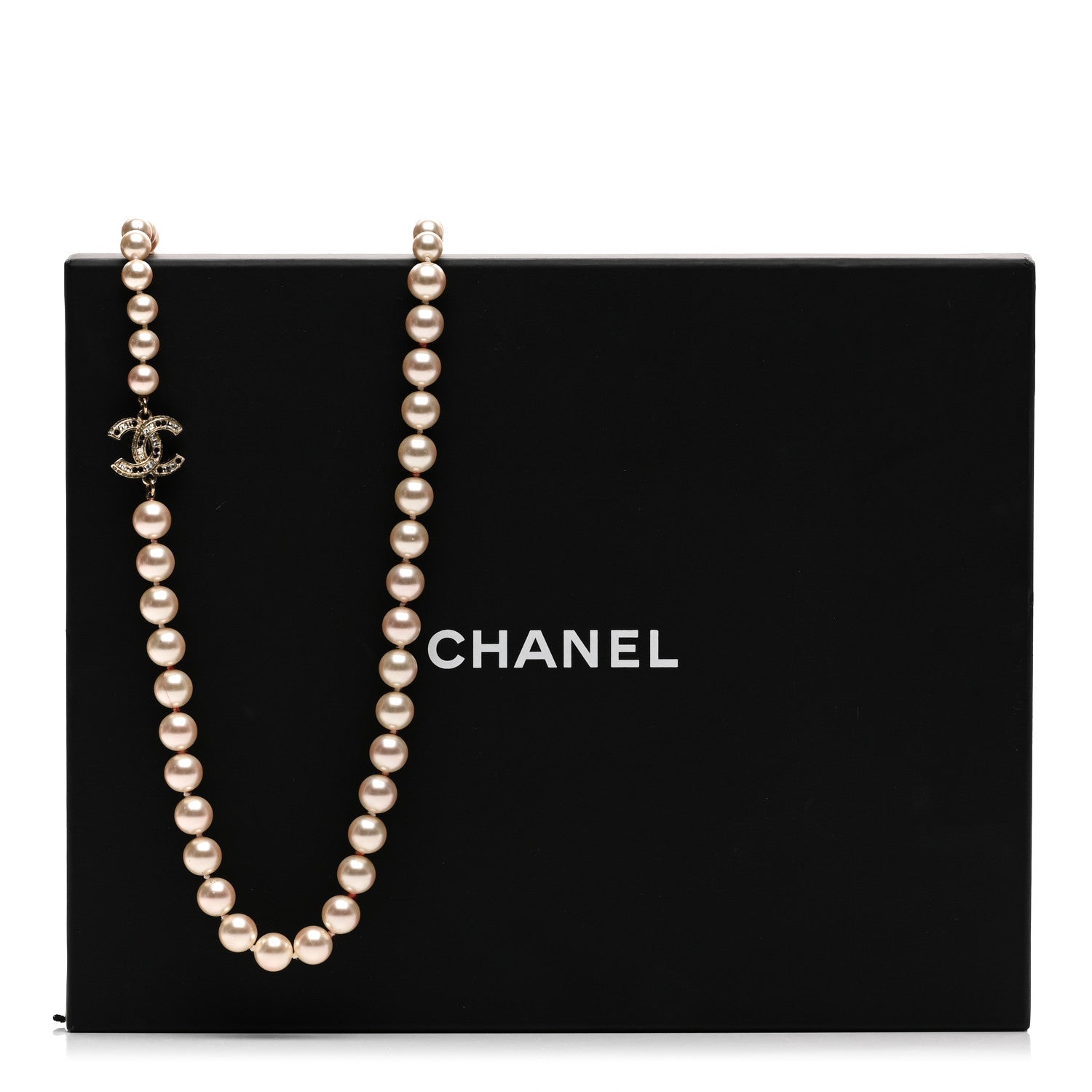 Chanel Graduated Pearl Crystal CC Long Necklace Gold Black 6 of 6