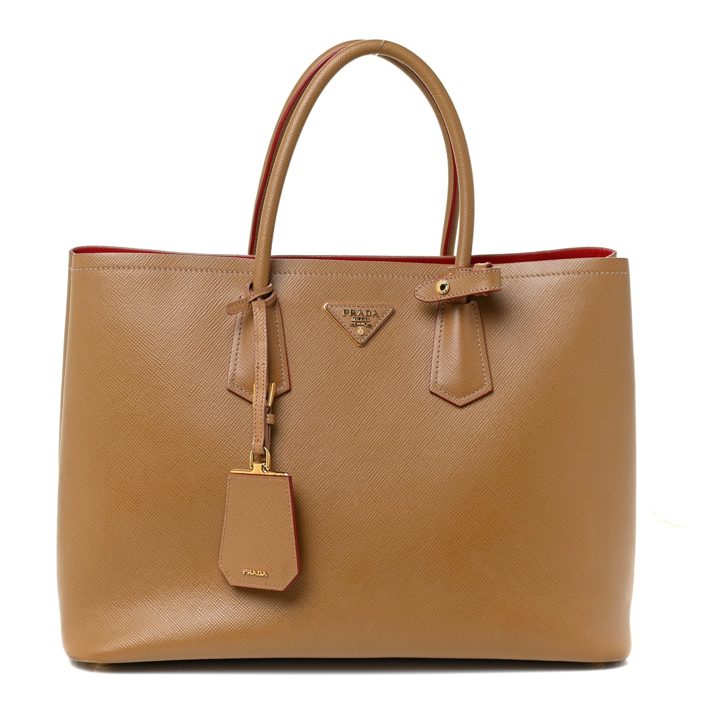 Saffiano Cuir Medium Double Bag Caramel Fuoco