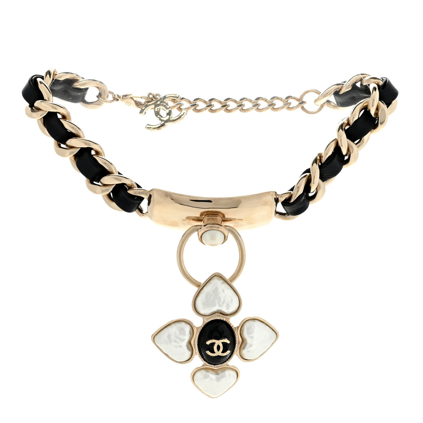 Lambskin Pearl Resin CC Choker Gold Black