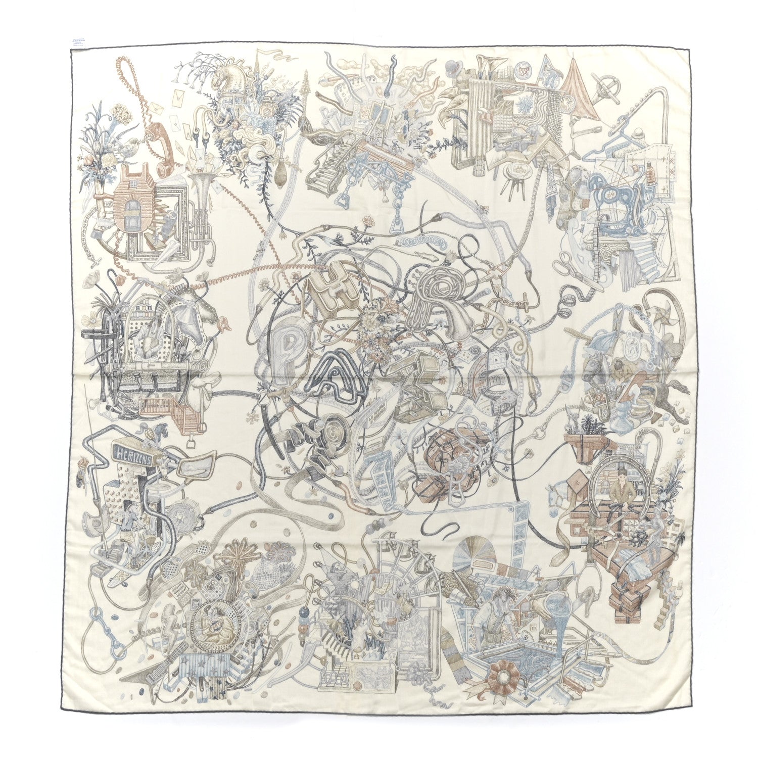 Hermes Cashmere Silk Le Monde d'Hermes Shawl 140 White Ardoise