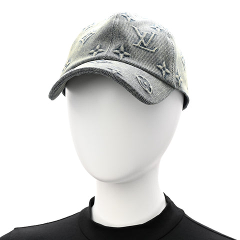 Monogram Washed Denim Cap L Blue