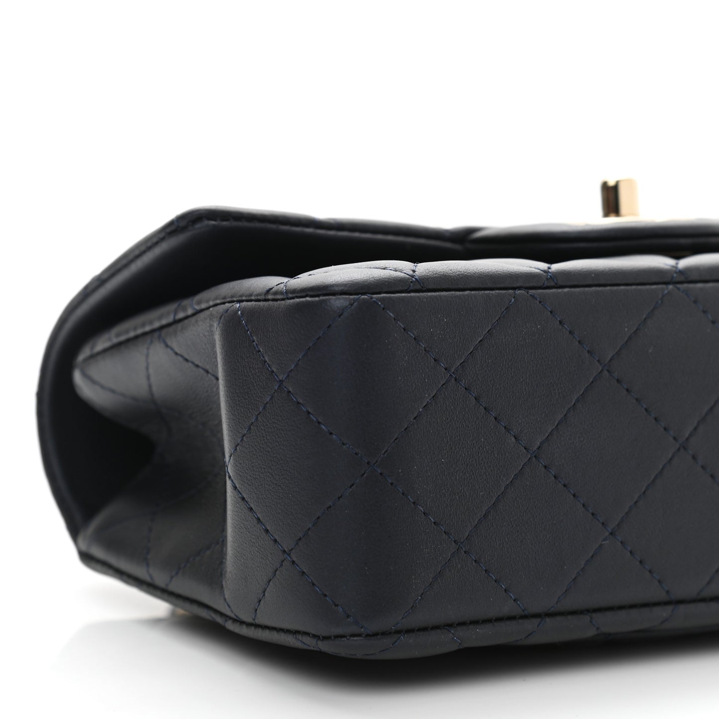 Lambskin Quilted Mini Top Handle Rectangular Flap Navy Blue
