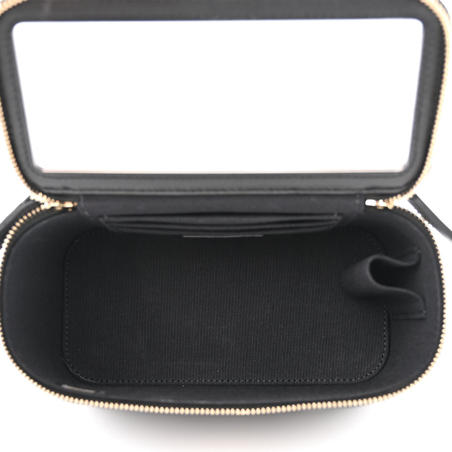 Lambskin Quilted Small Top Handle Vanity Case With Chain Black