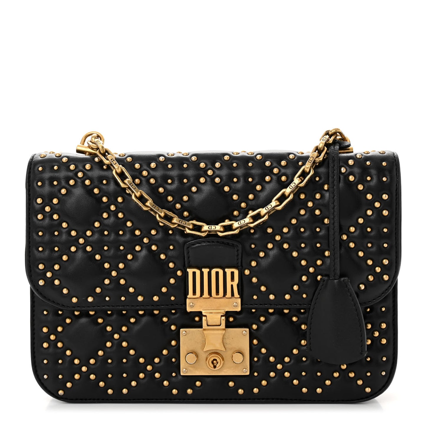 Lambskin Cannage Studded Large Dioraddict Flap Bag Black